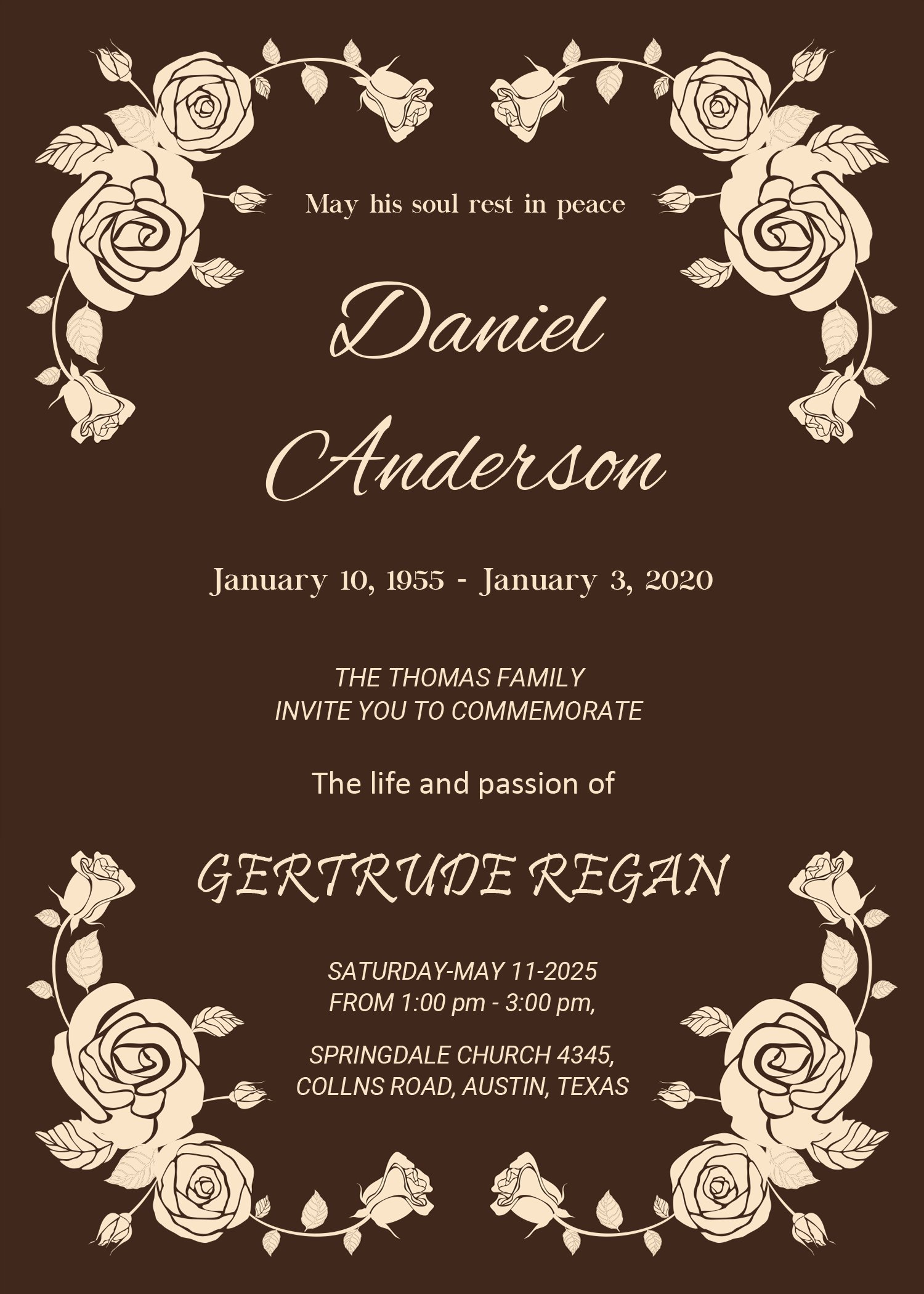 Funeral Invitation Template (Brown,1570) - Word