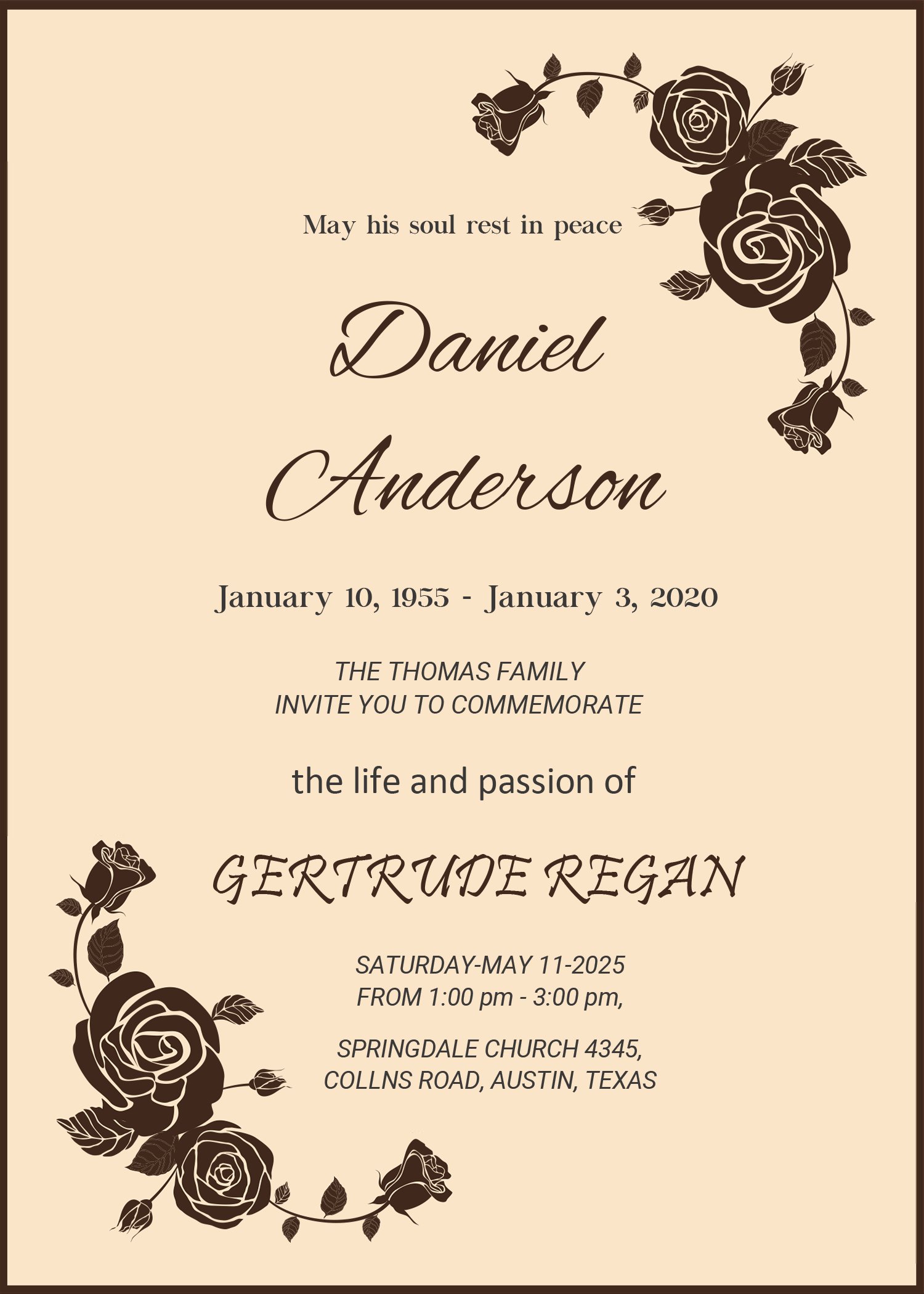 Funeral Invitation Template (Choco,1572) - Word