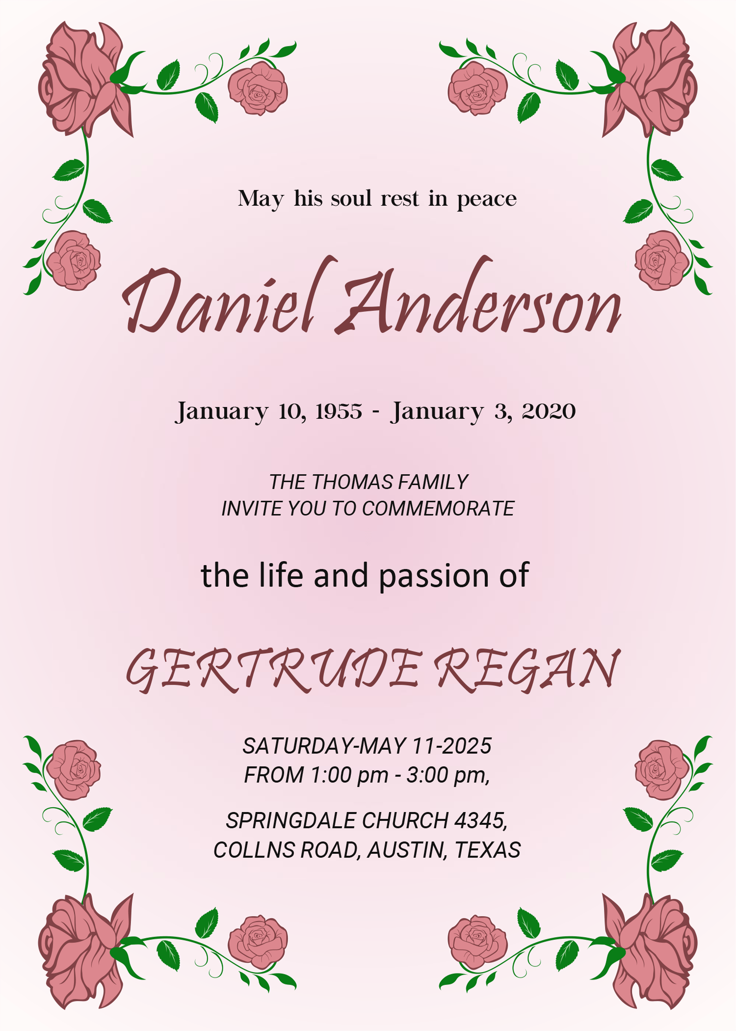 Funeral Invitation Template (Corner,1563) - Word