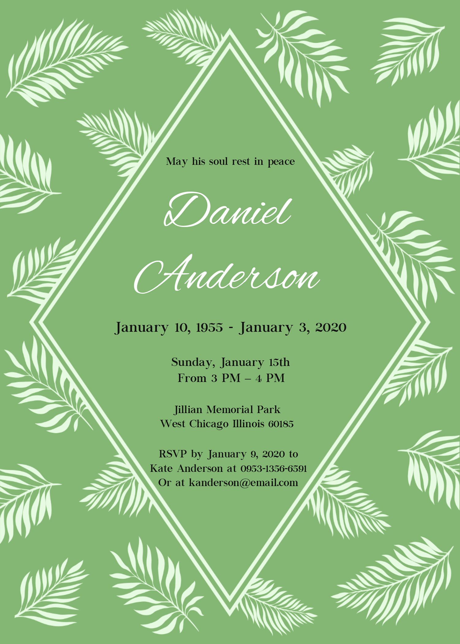 Funeral Invitation Template (Green,1564) - Word