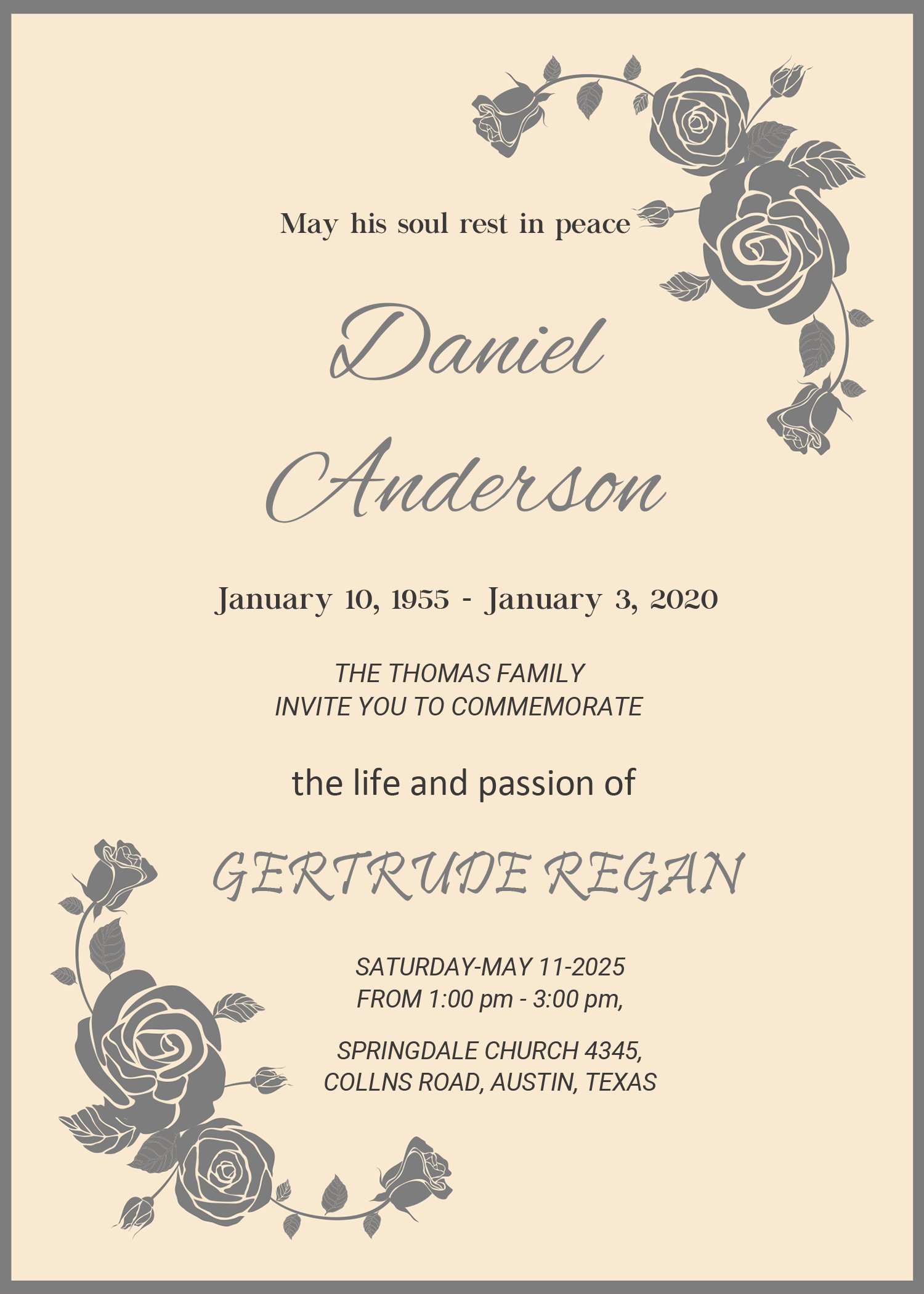 Funeral Invitation Template (Grey, 1571) - Word