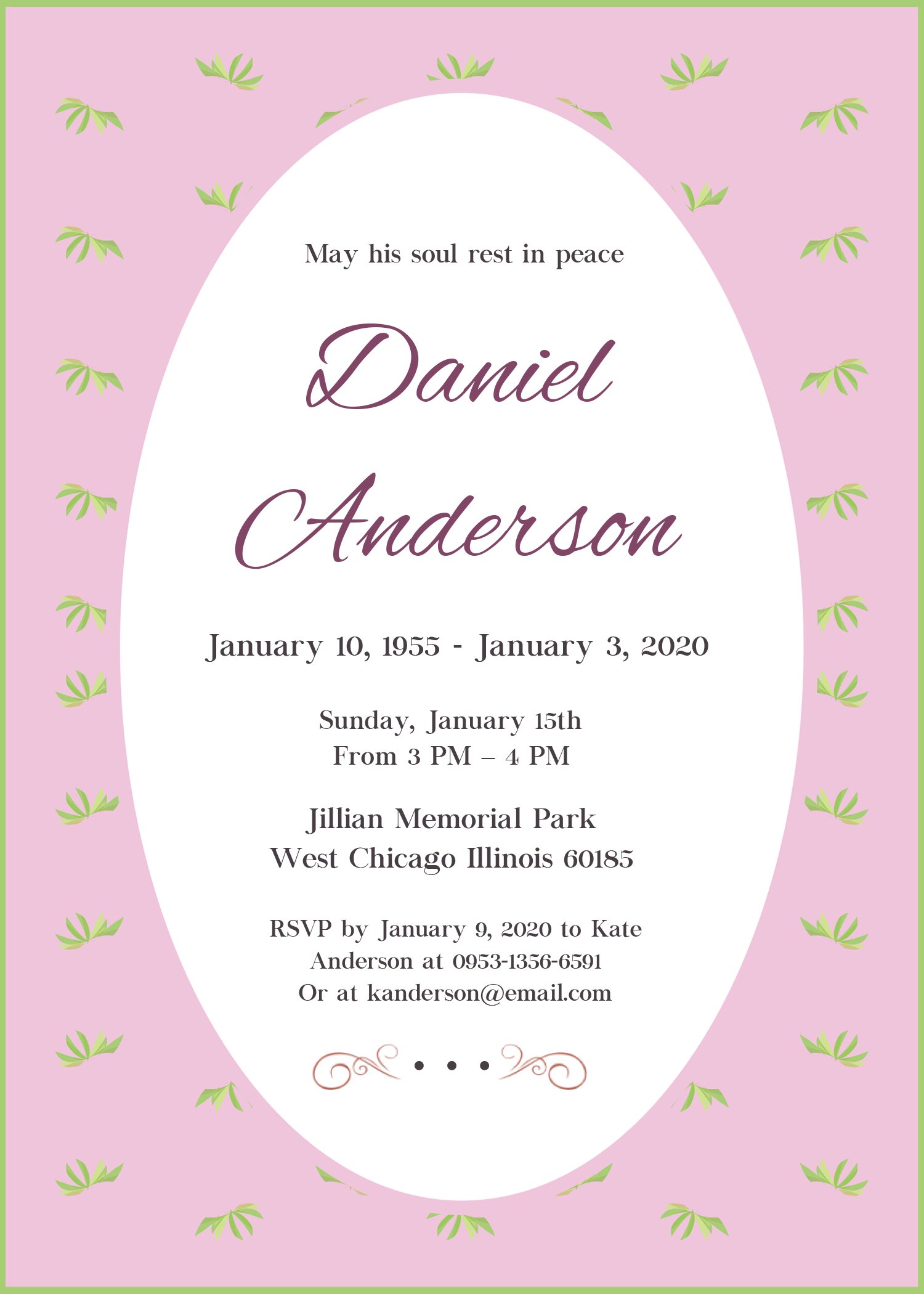 Funeral Invitation Template (Leaf,1565) - Word
