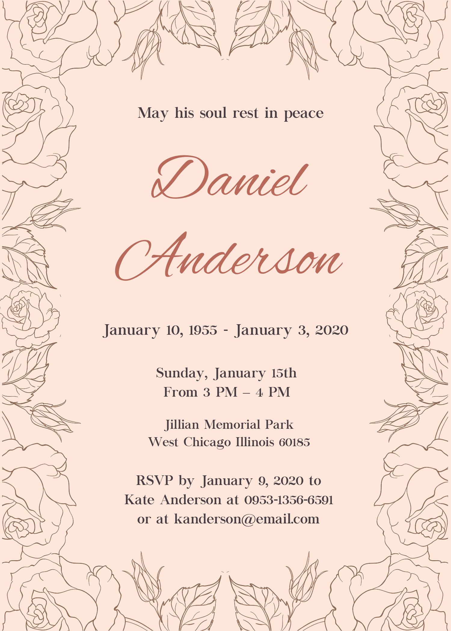 Funeral Invitation Template (Pink,1566) - Word