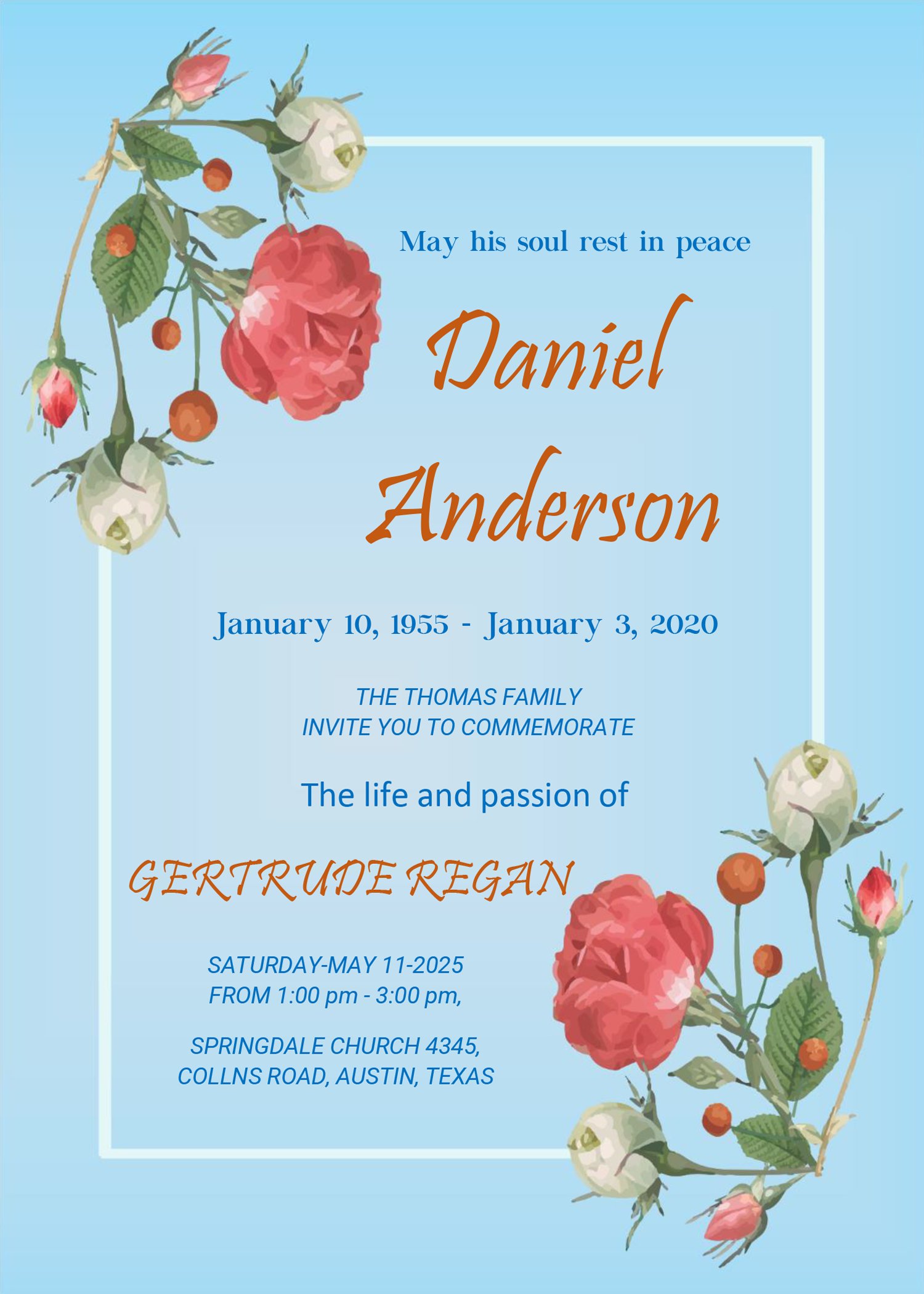 Funeral Invitation Template (Sky,1567) - Word
