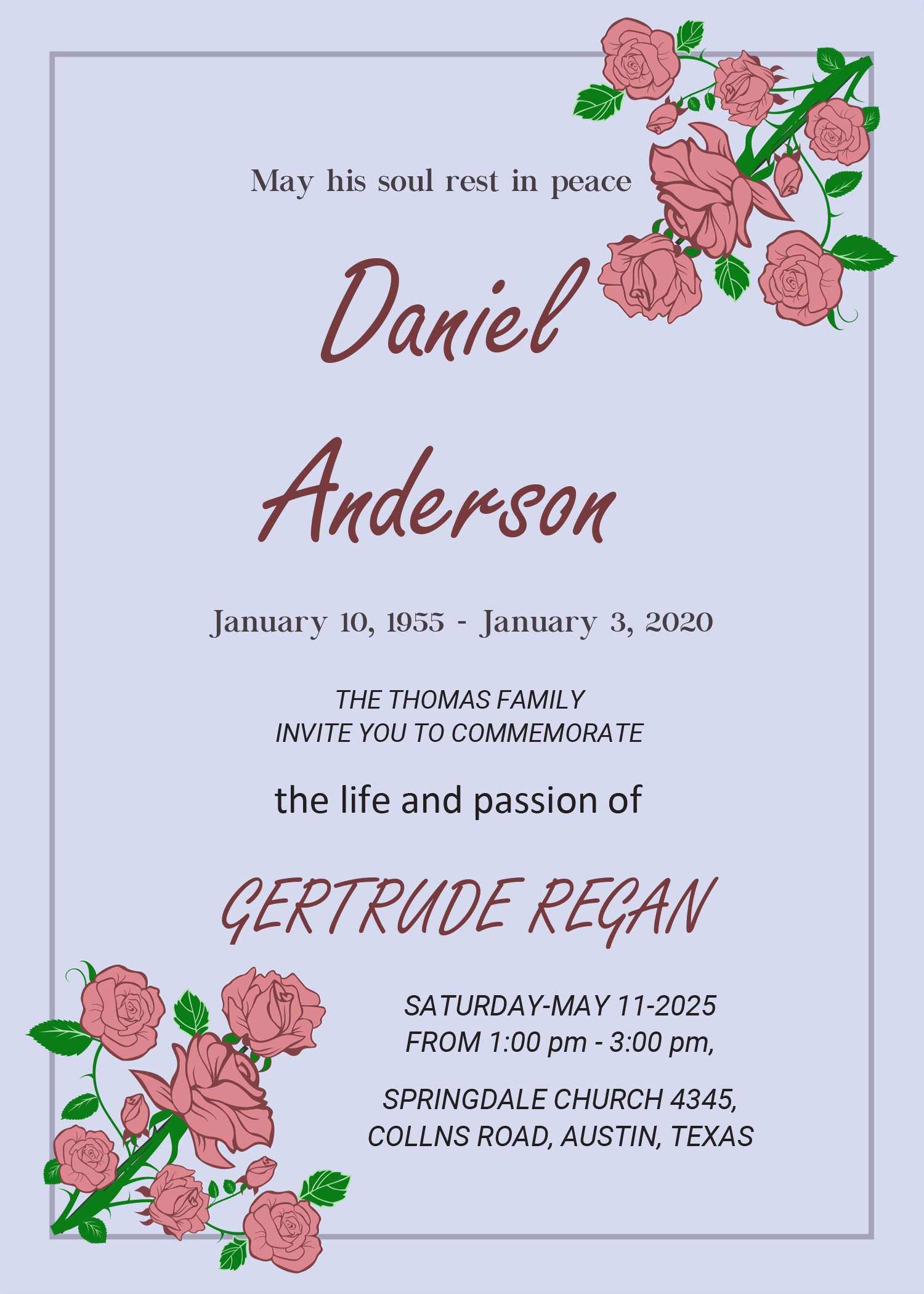 Funeral Invitation Template (Violet,1568) - Word