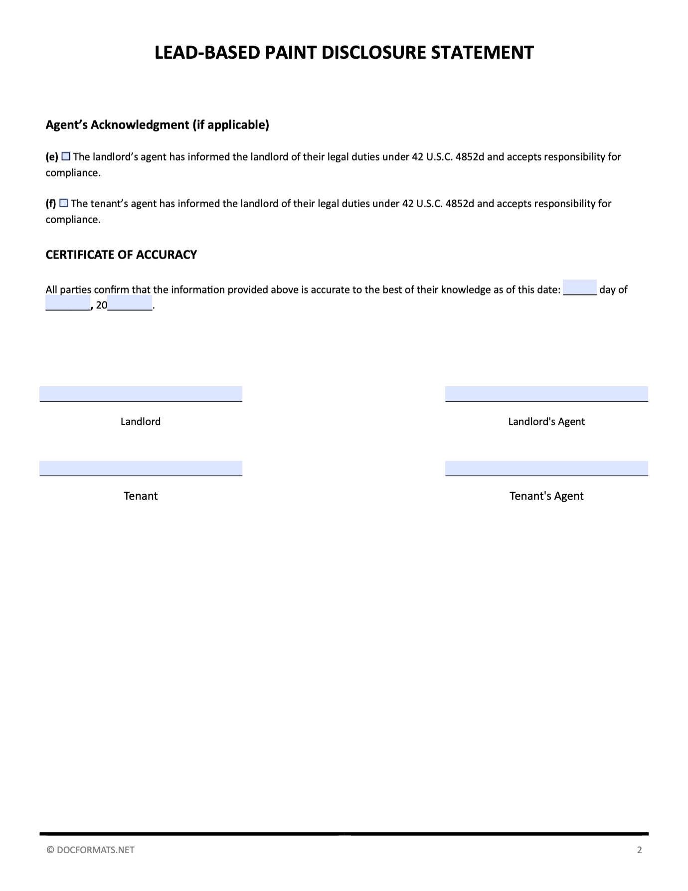 Lead-Based Paint Disclosure Form for Landlords - Page 02 in Word, Google Docs, and PDF