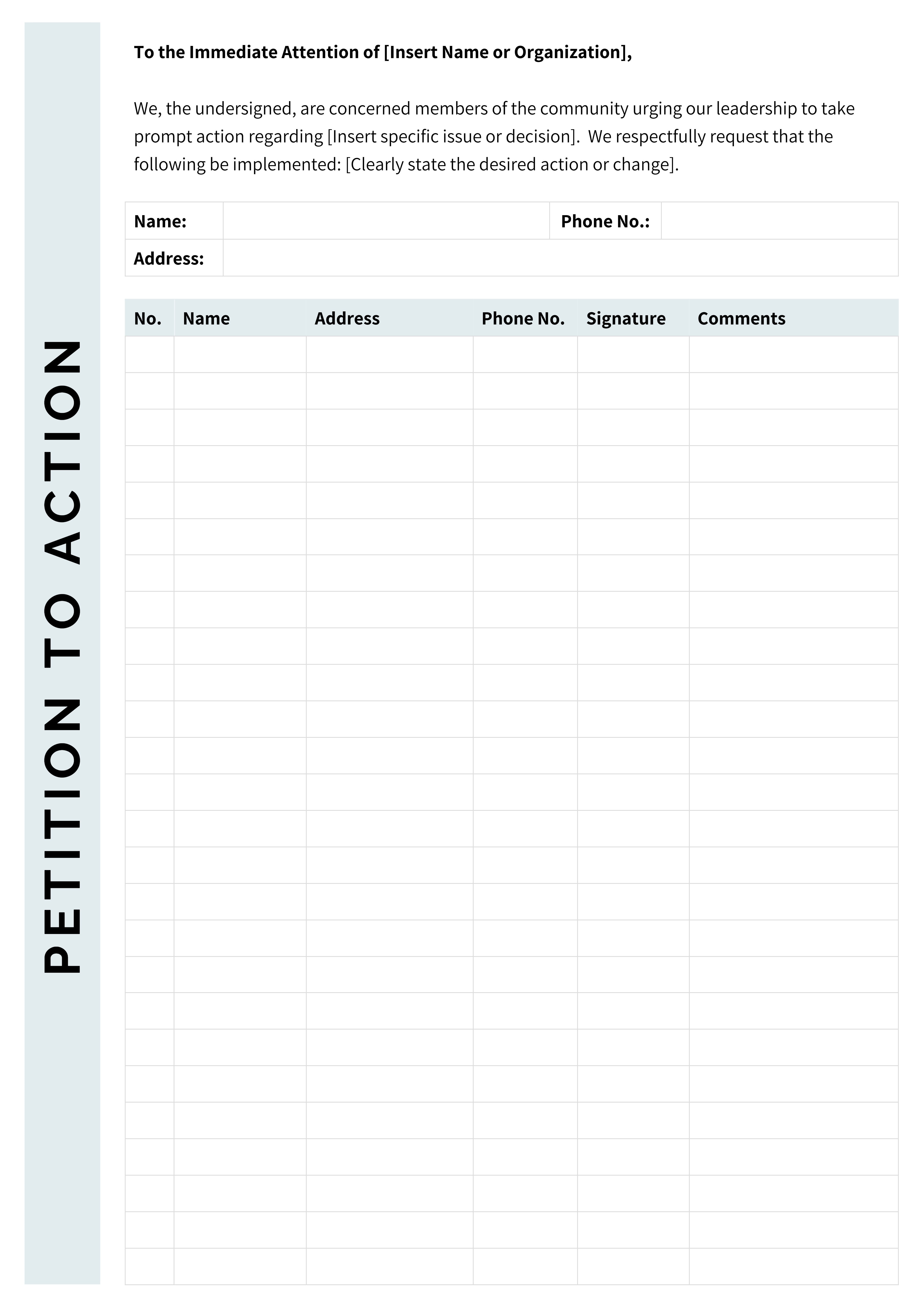 Petition to Action Form Template - Word