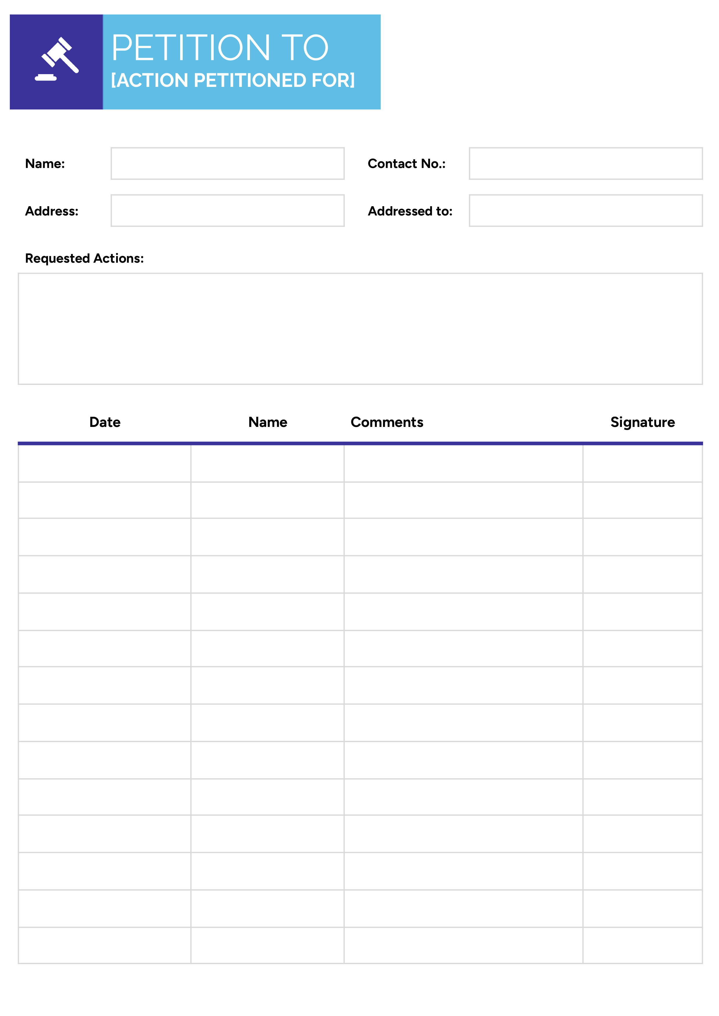 Printable Petition Template with Signatures - Google Docs, Word