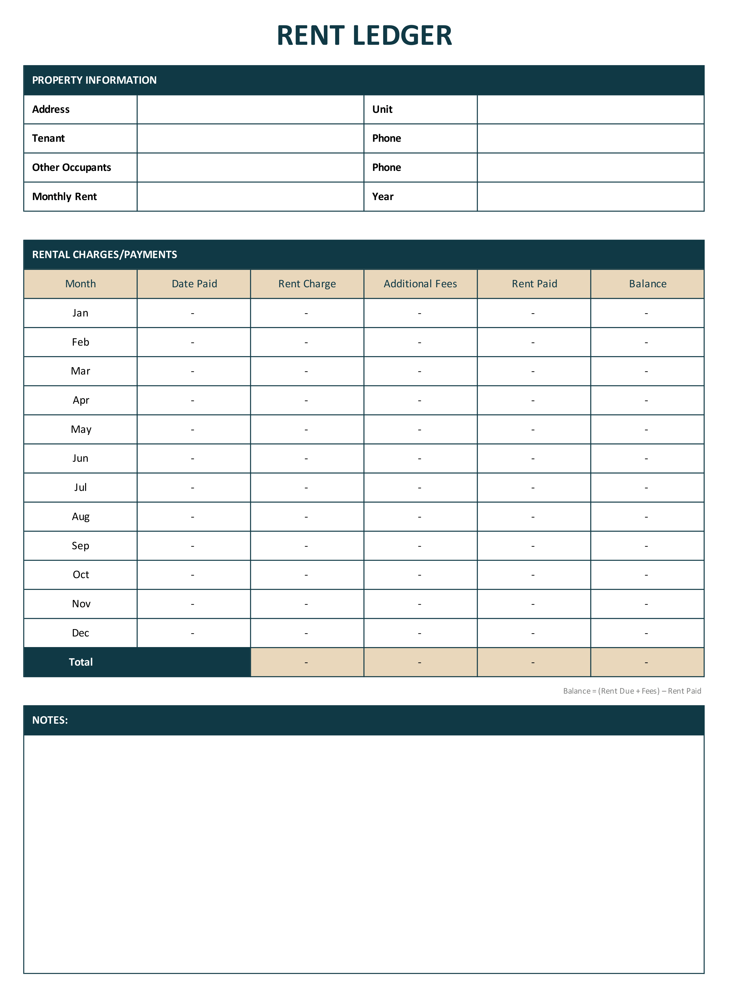 Rent Ledger Template in Excel, Google Sheets, Word, Google Docs, and PDF