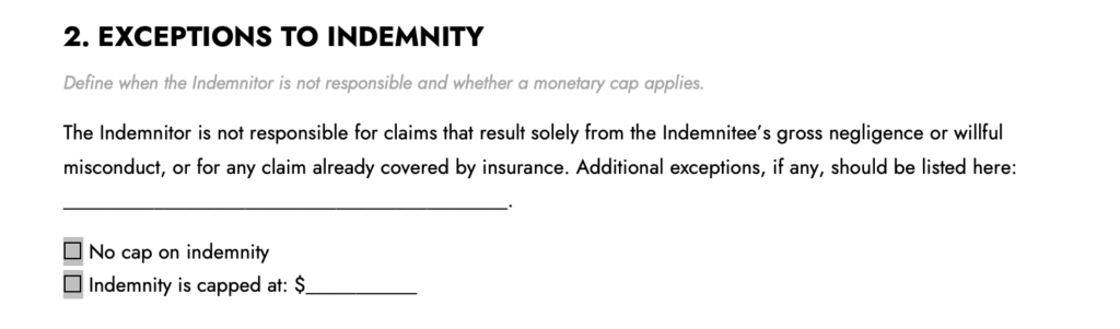 Exceptions to Indemnity