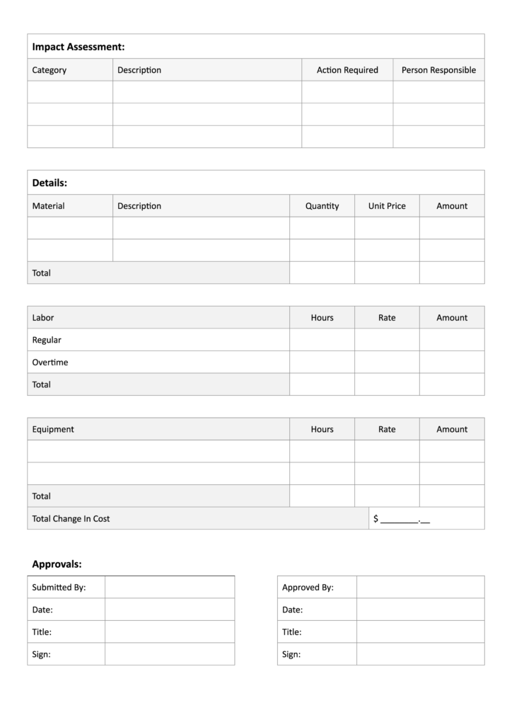 Construction Change Order Form (Word, PDF, Google Docs)