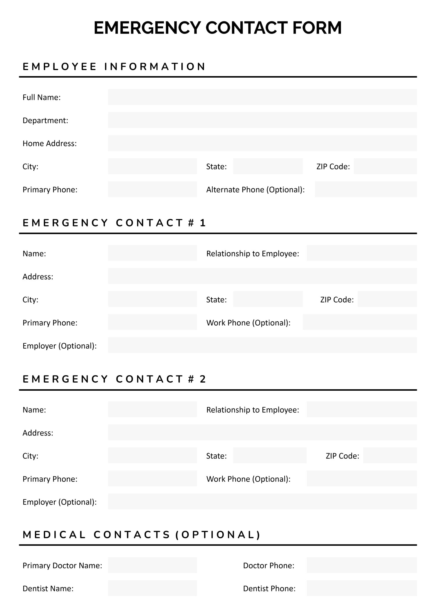 Emergency Contact Form - Google Docs, Word, and PDF