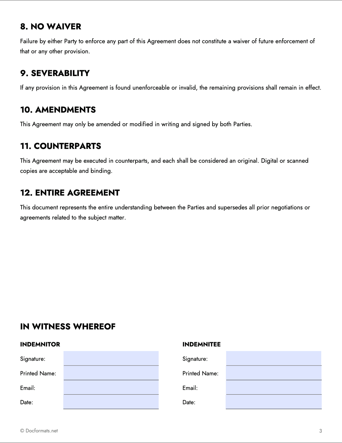 Hold Harmless Agreement Template - PDF (Page 03)