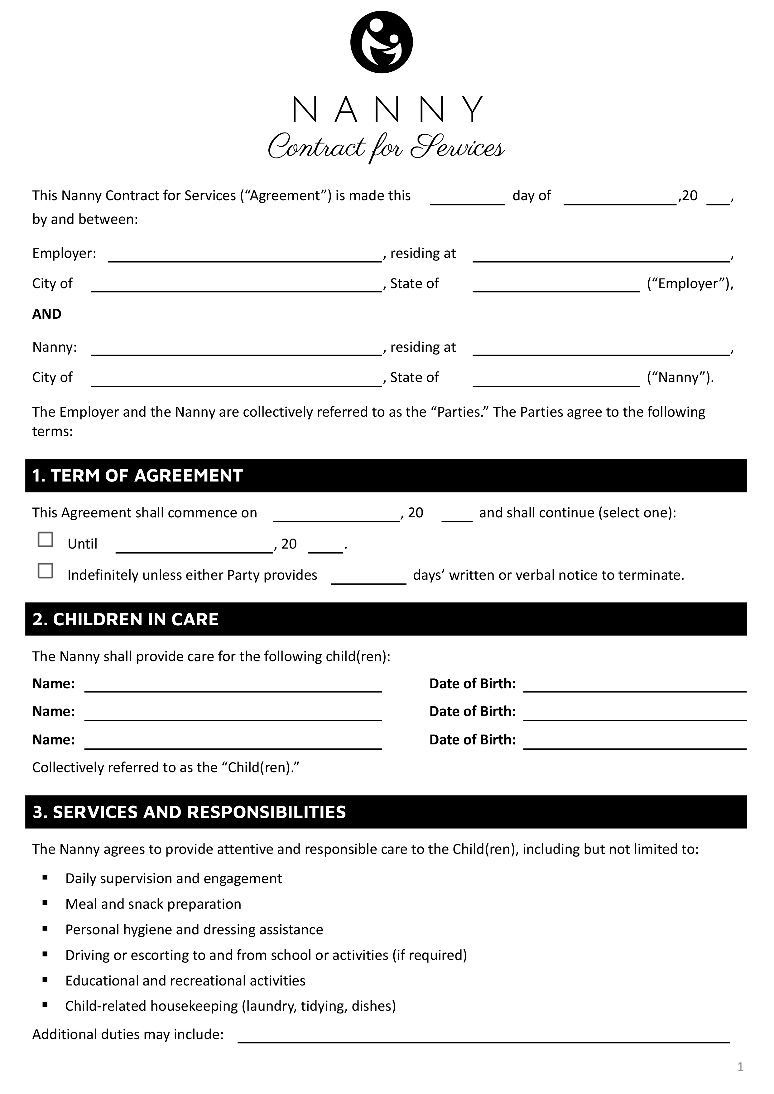 Nanny Contract Template - Google Docs, Word