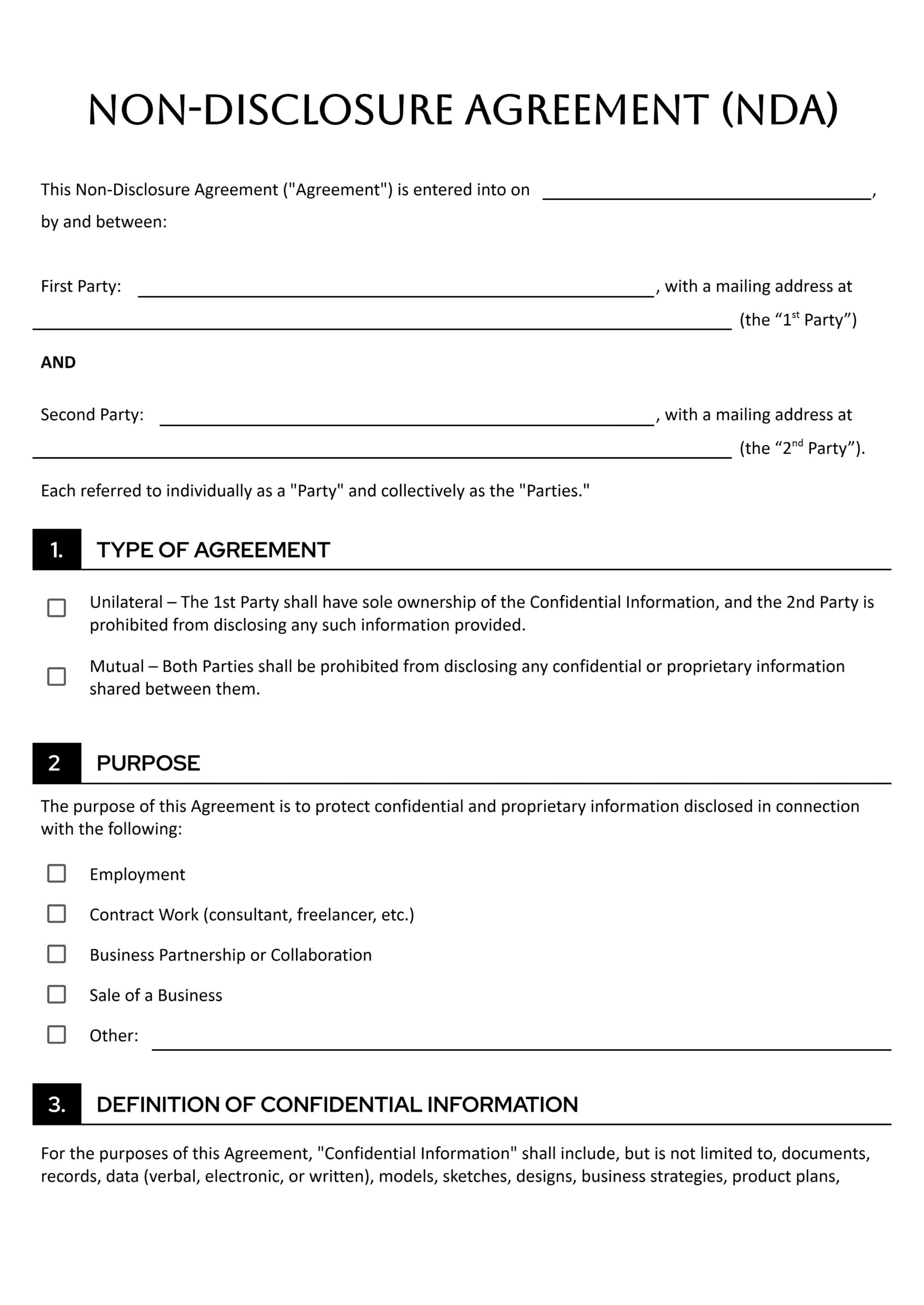 Non Disclosure Agreement Template - Google Doc, Word