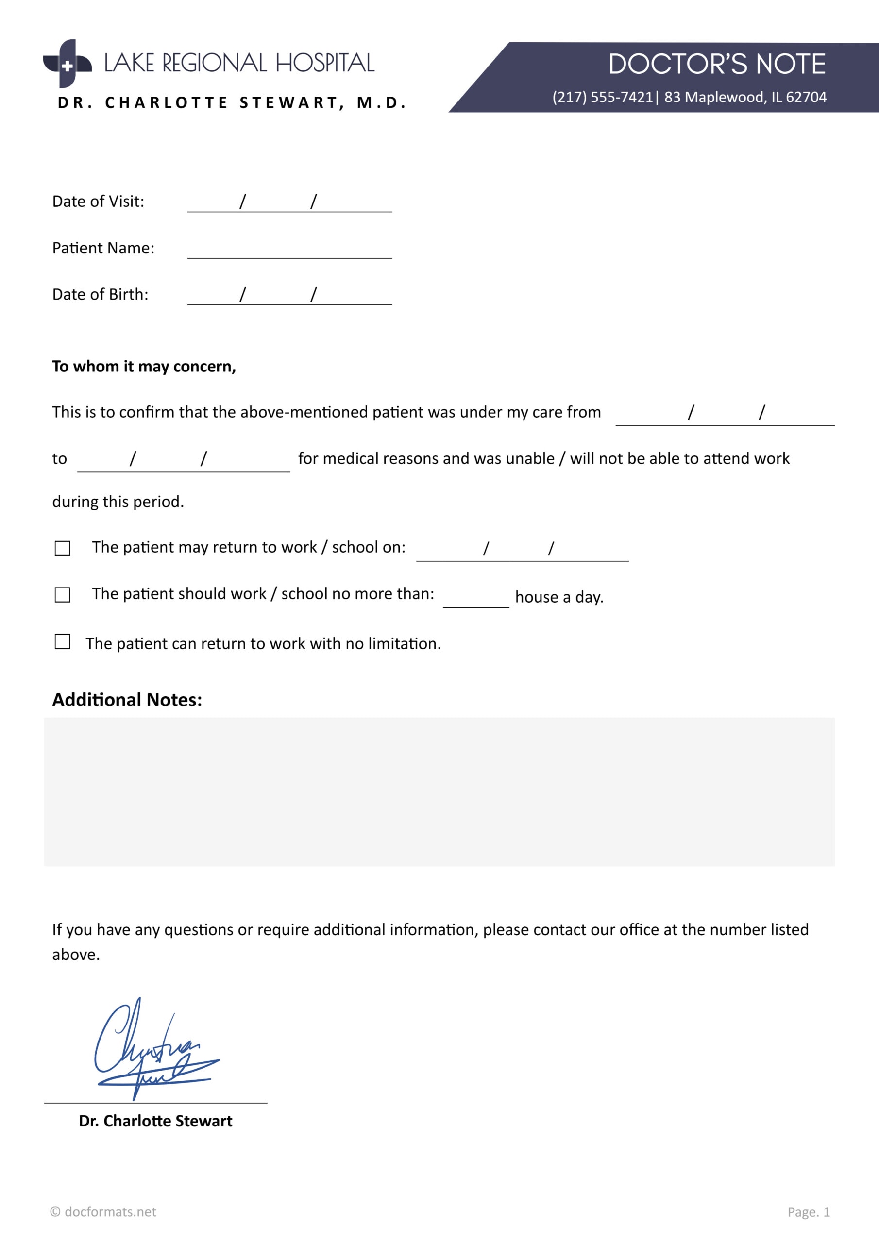 Blank Doctor's Note Template - Word, Google Docs