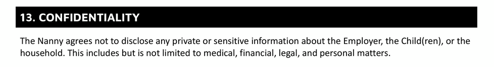 Confidentiality - Nanny Contract