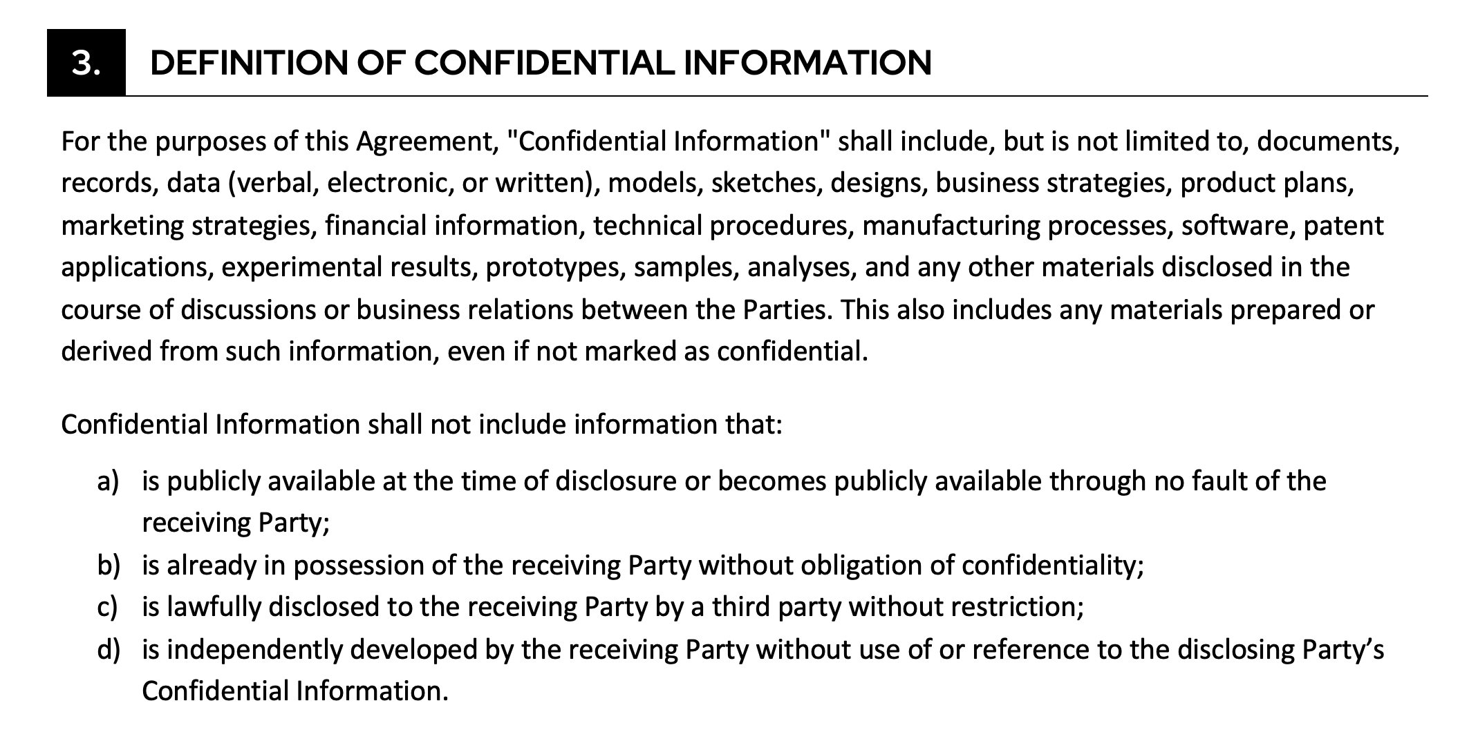 Non Disclosure Agreement Template - Definition of Confidential Information