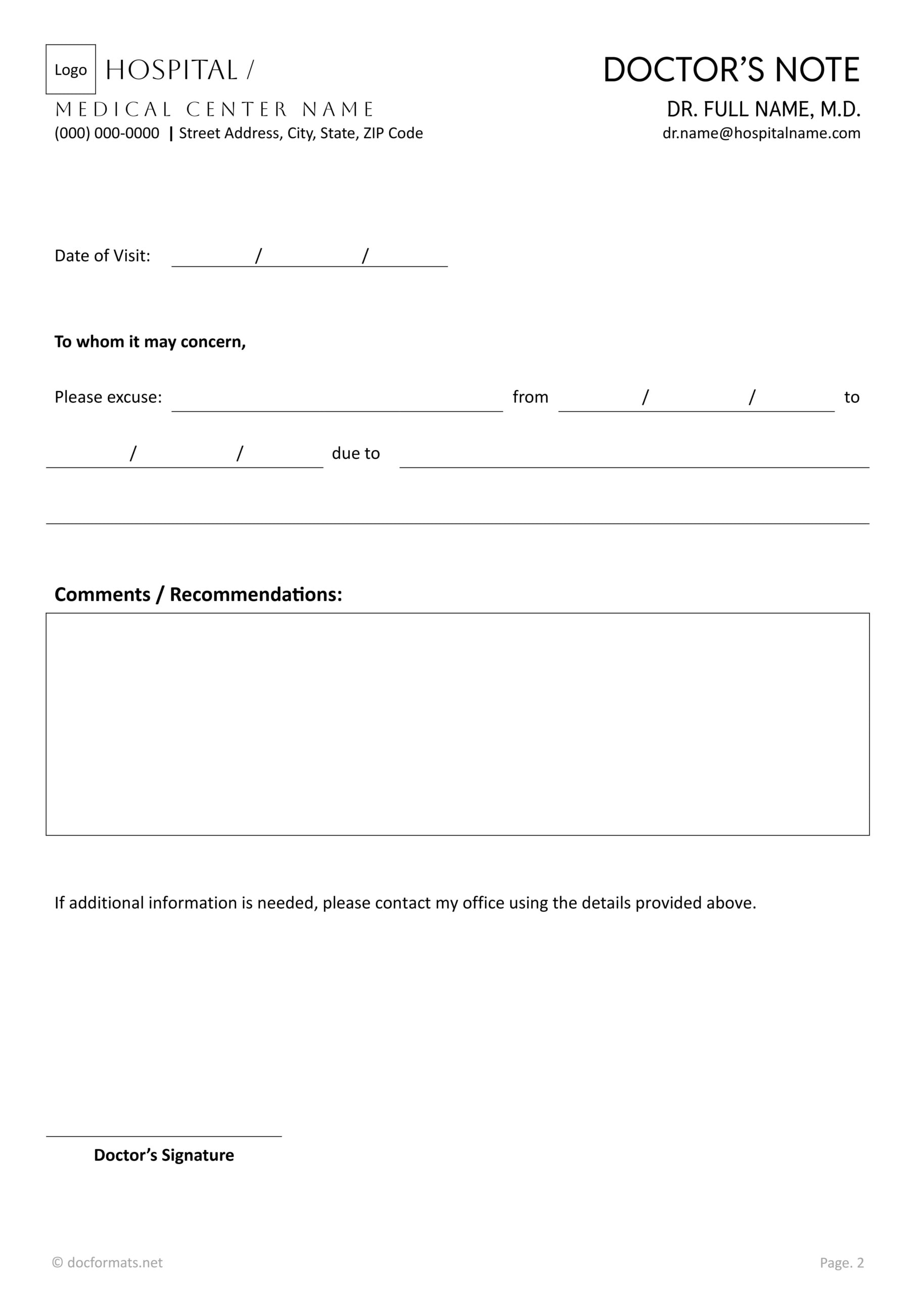 Doctor’s Excuse Note Template - Word, Google Docs - Page