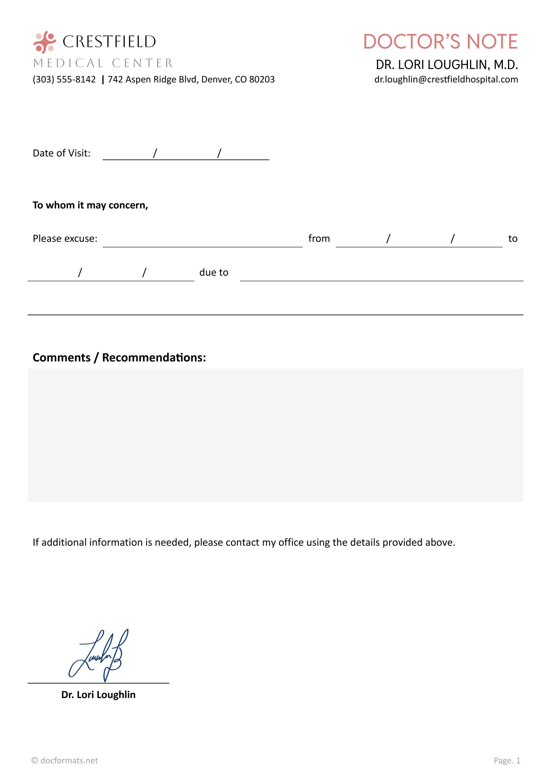 Doctor’s Excuse Note Template - Word, Google Docs