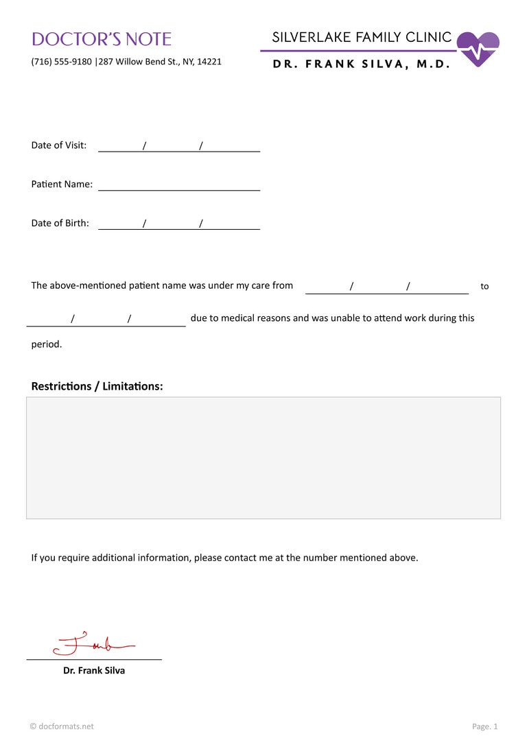 Free Doctor Note Templates (for Work and School) - DocFormats