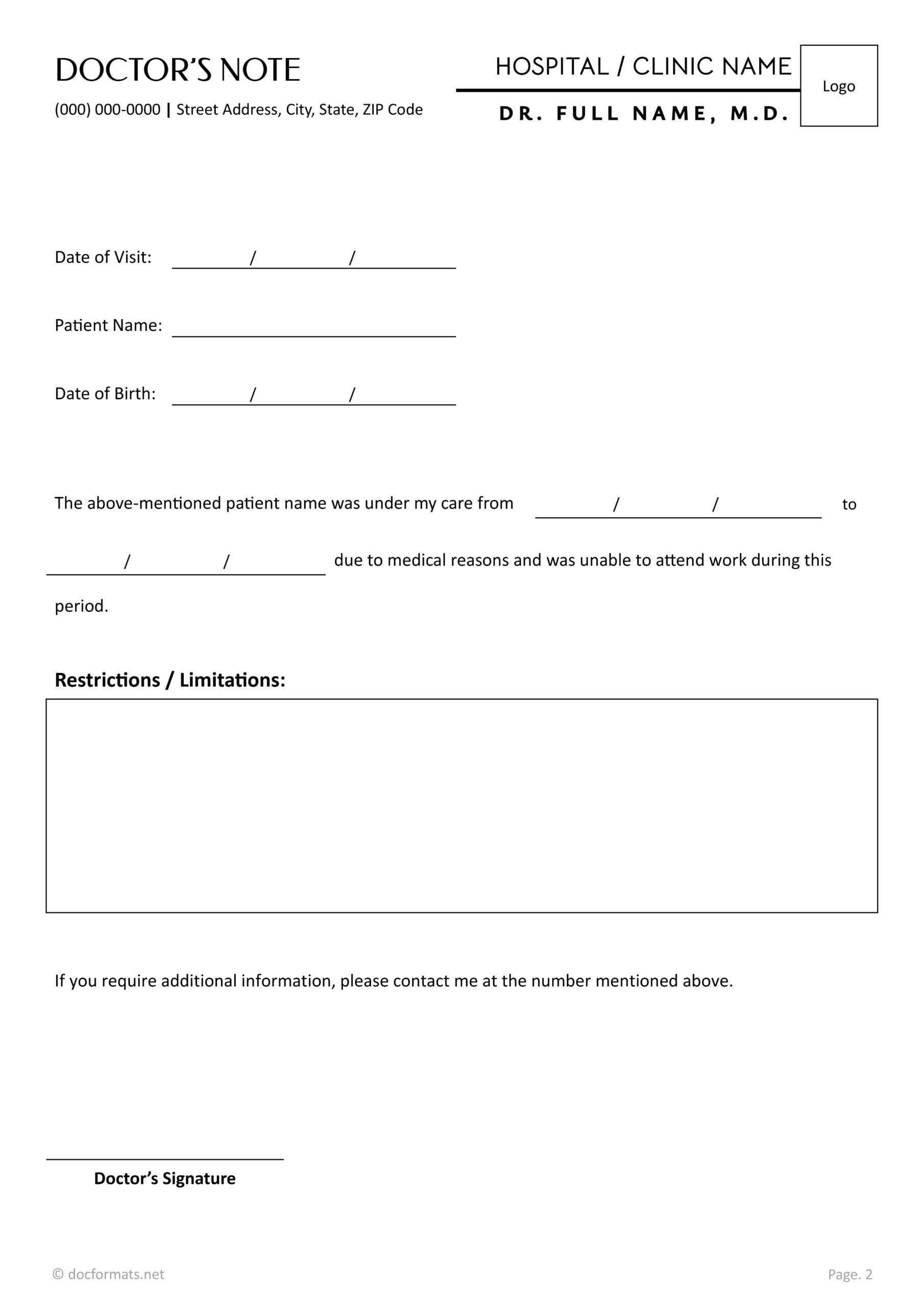 Doctors Note Template For Work - Google Docs, Word - Page 02