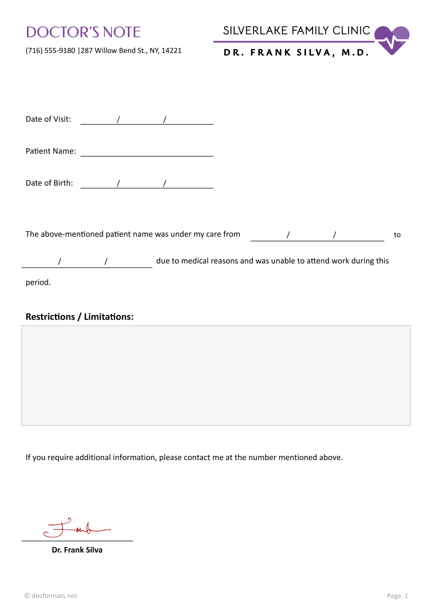 Doctors Note Template For Work - Google Docs, Word