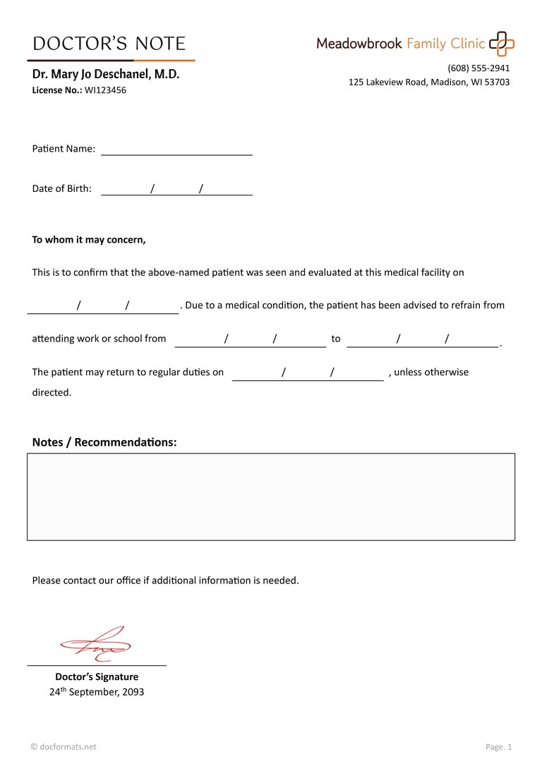 Free Doctor Note Templates (for Work and School) - DocFormats