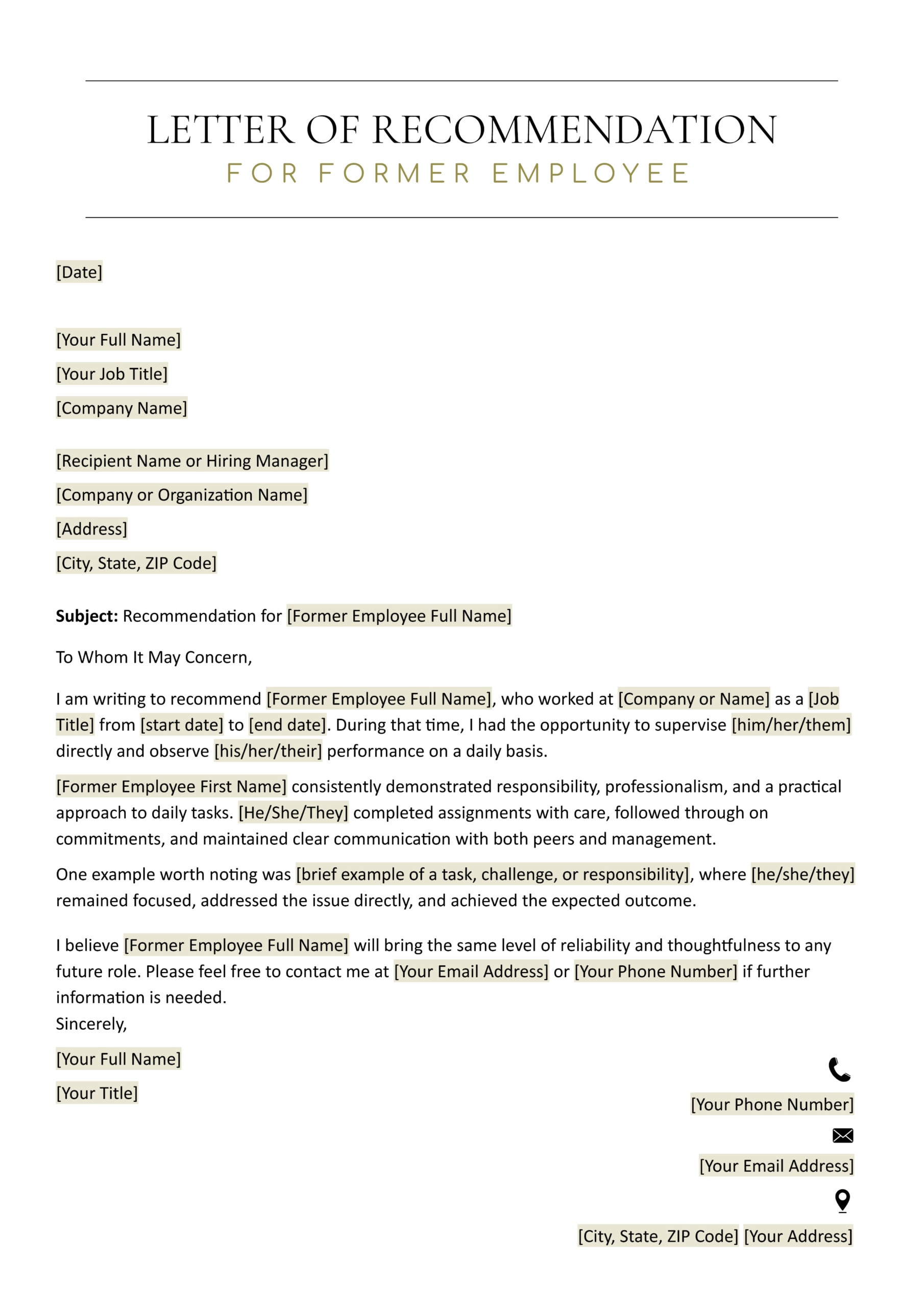 Letter of Recommendation for Former Employee - Google Docs, Word