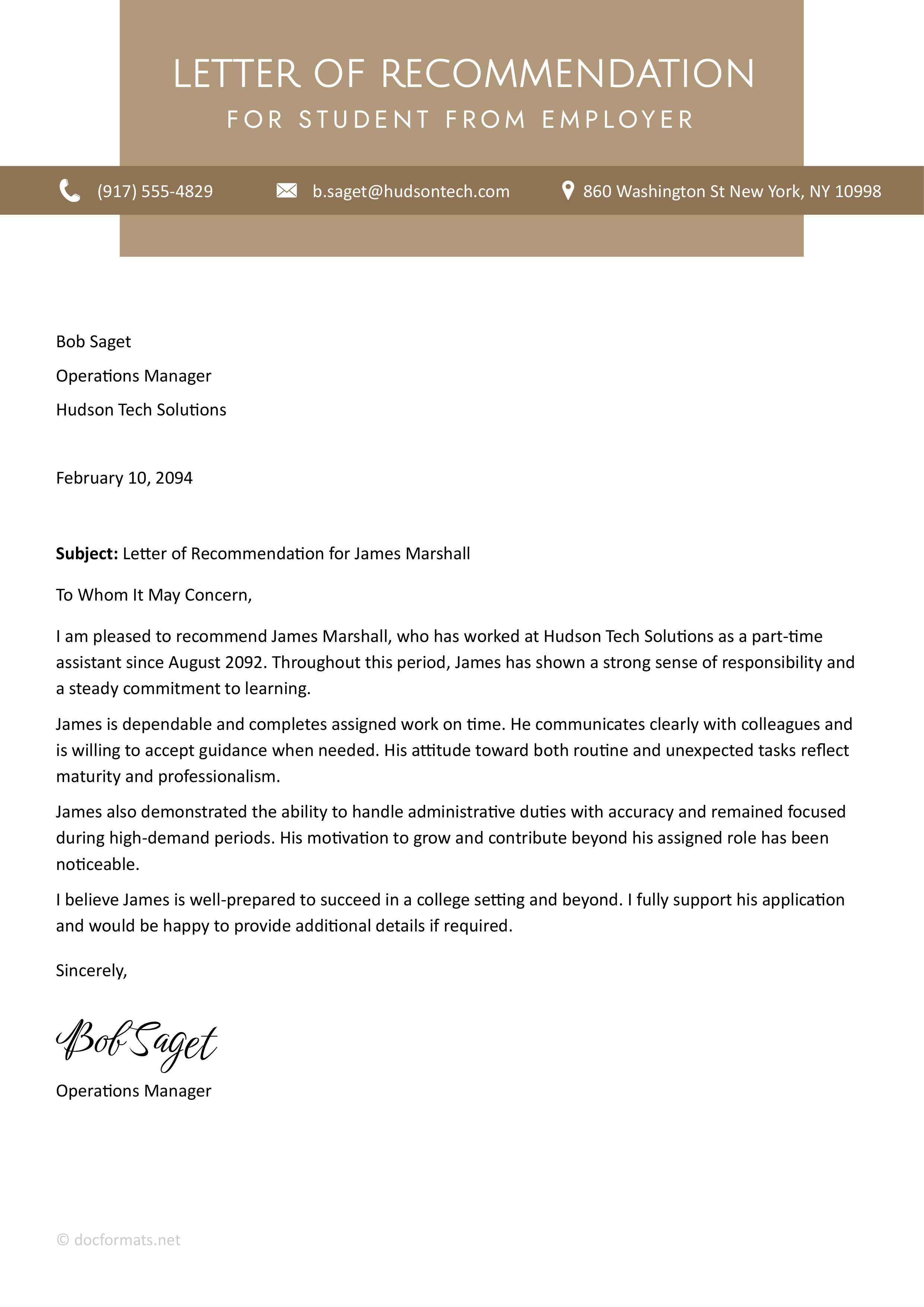 Letter of Recommendation for Student from Employer - Google Docs, Word - Page 02