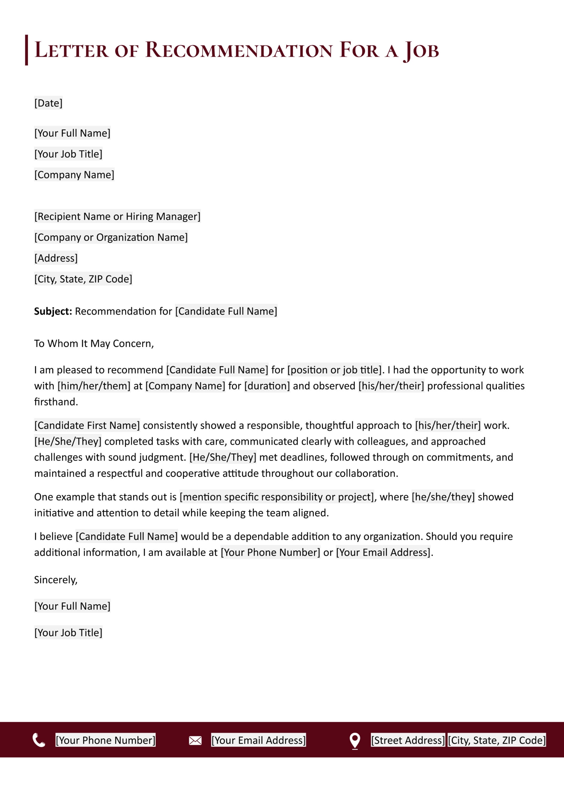 Letter of Recommendation for a Job - Google Docs, Word
