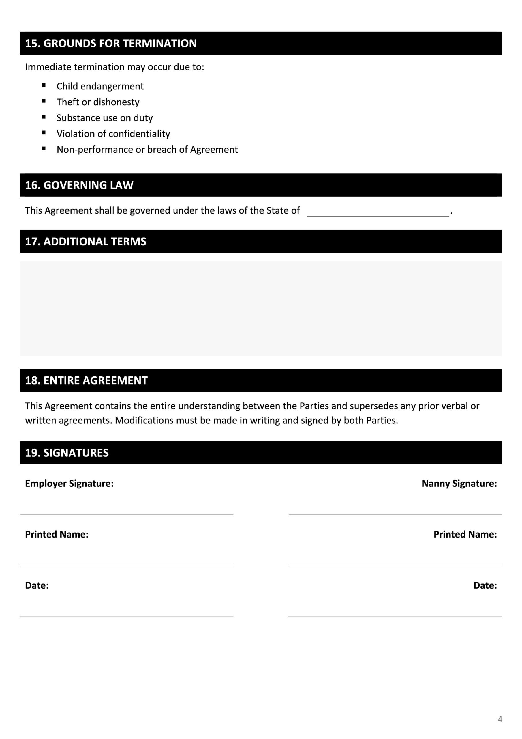 Nanny Contract Template - Google Docs, Word - PG 04