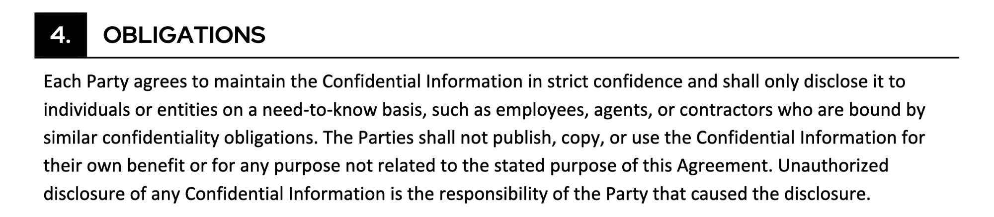 NDA Template Obligations Section