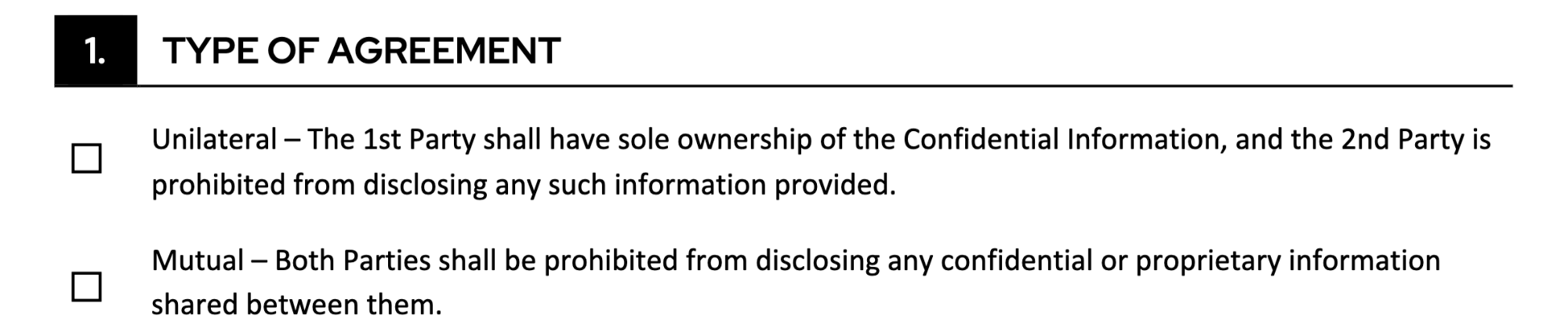 Type of Non-Disclosure Agreement