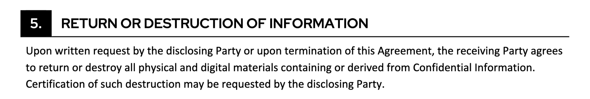 Return or Destruction of Information
