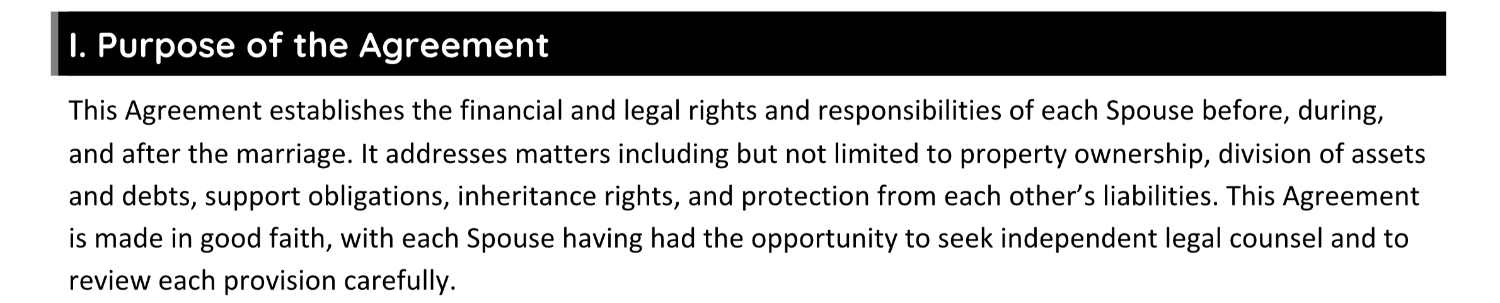 Prenuptial Agreement Template - Purpose of the Agreement