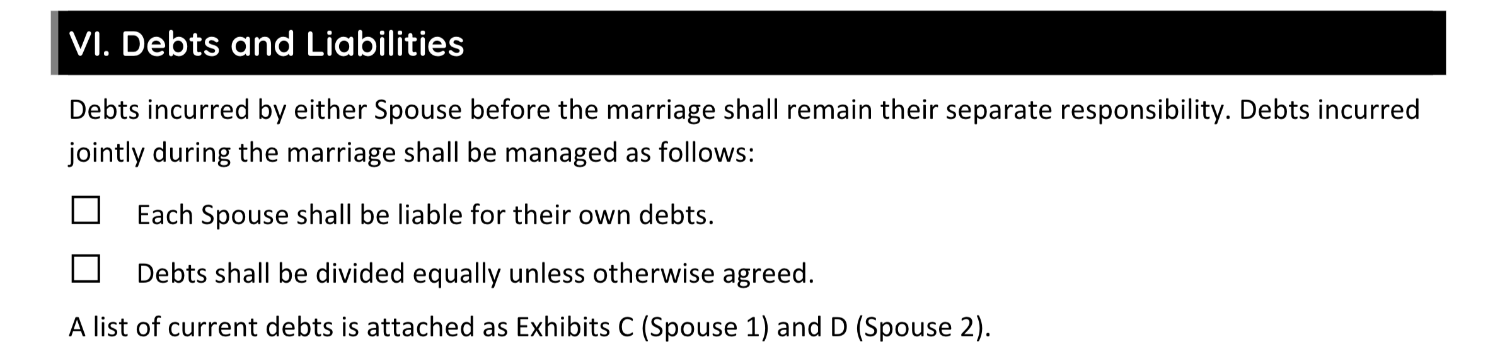 Debts and Liabilities