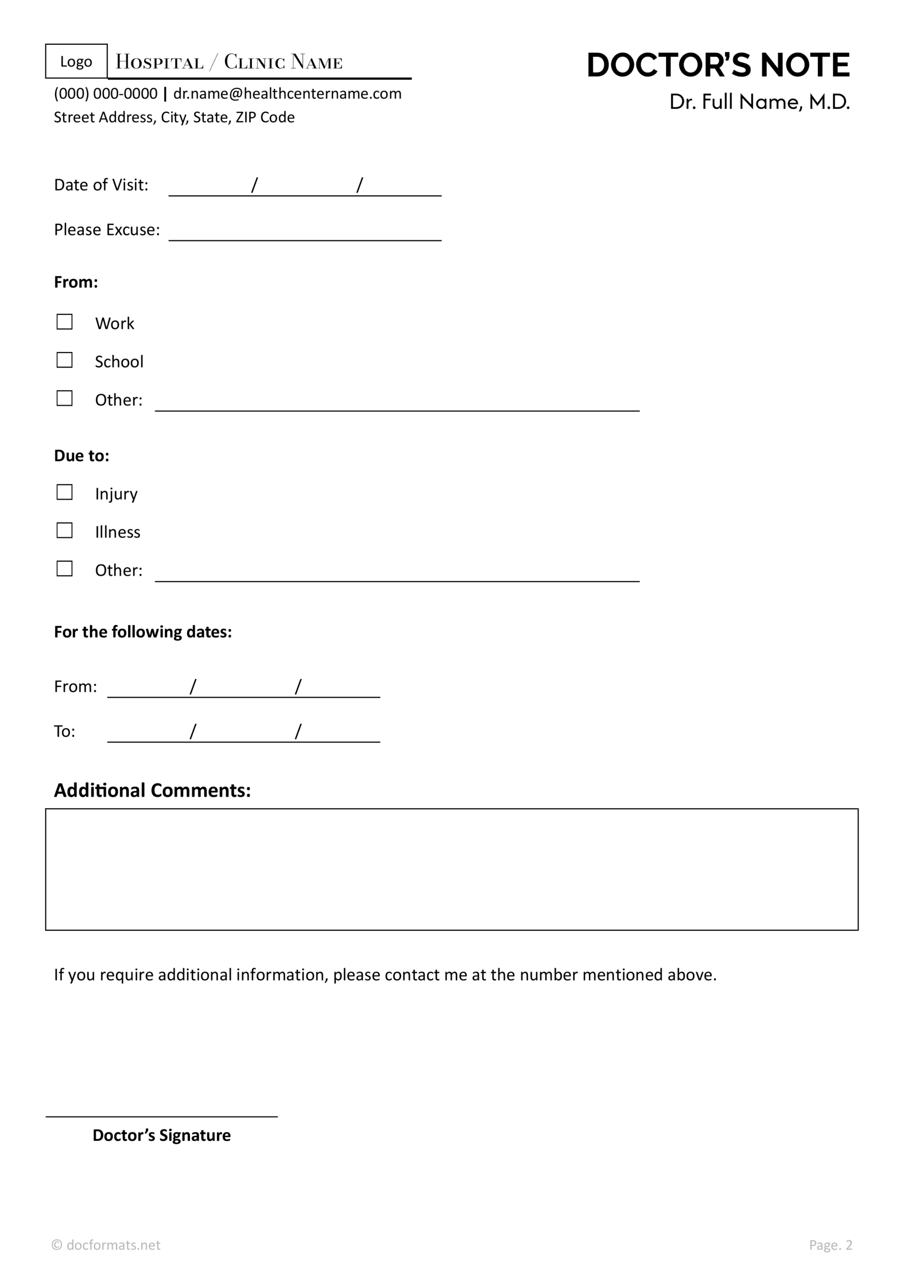 Simple Doctors Note for Work and School - Word, Google Docs - Page 02