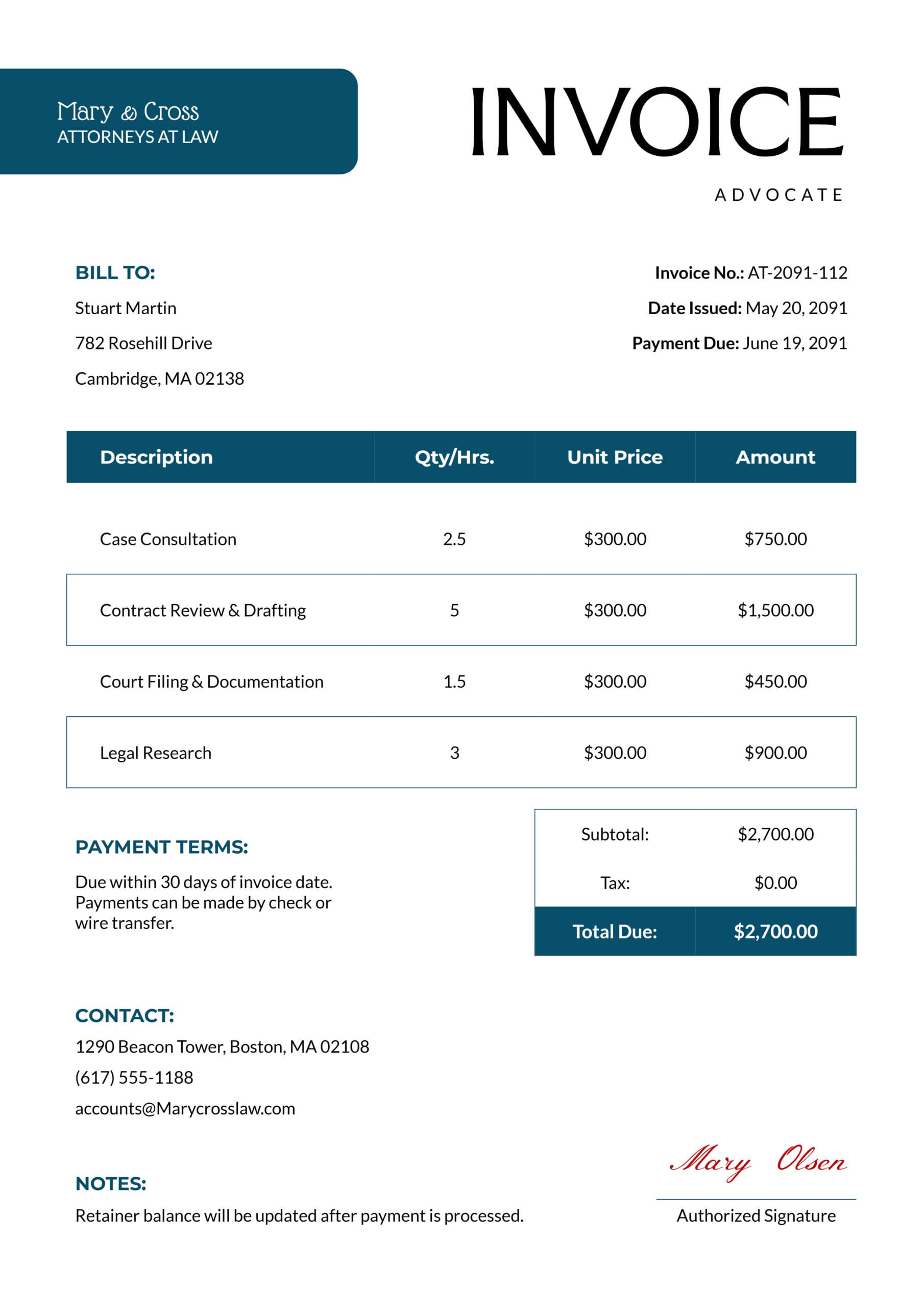 Attorney Invoice Template - Word, Google Docs