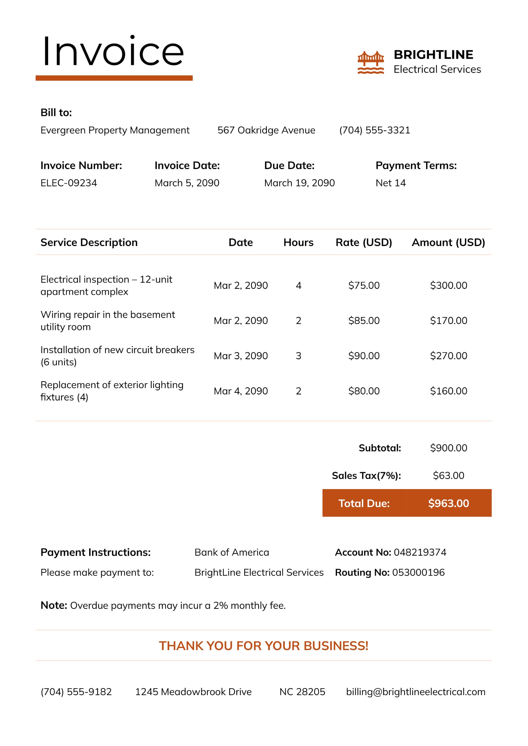 Electrical Invoice Template - Word | Google Docs - DocFormats.net