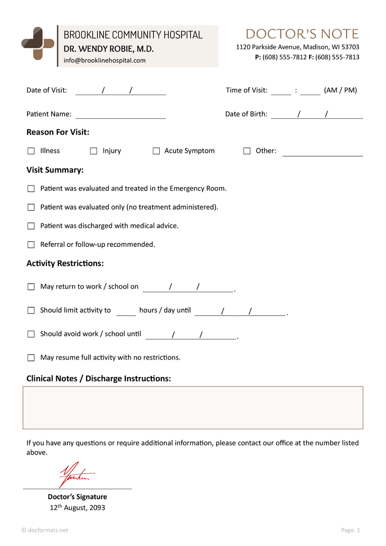 Free Doctor Note Templates (for Work and School) - DocFormats