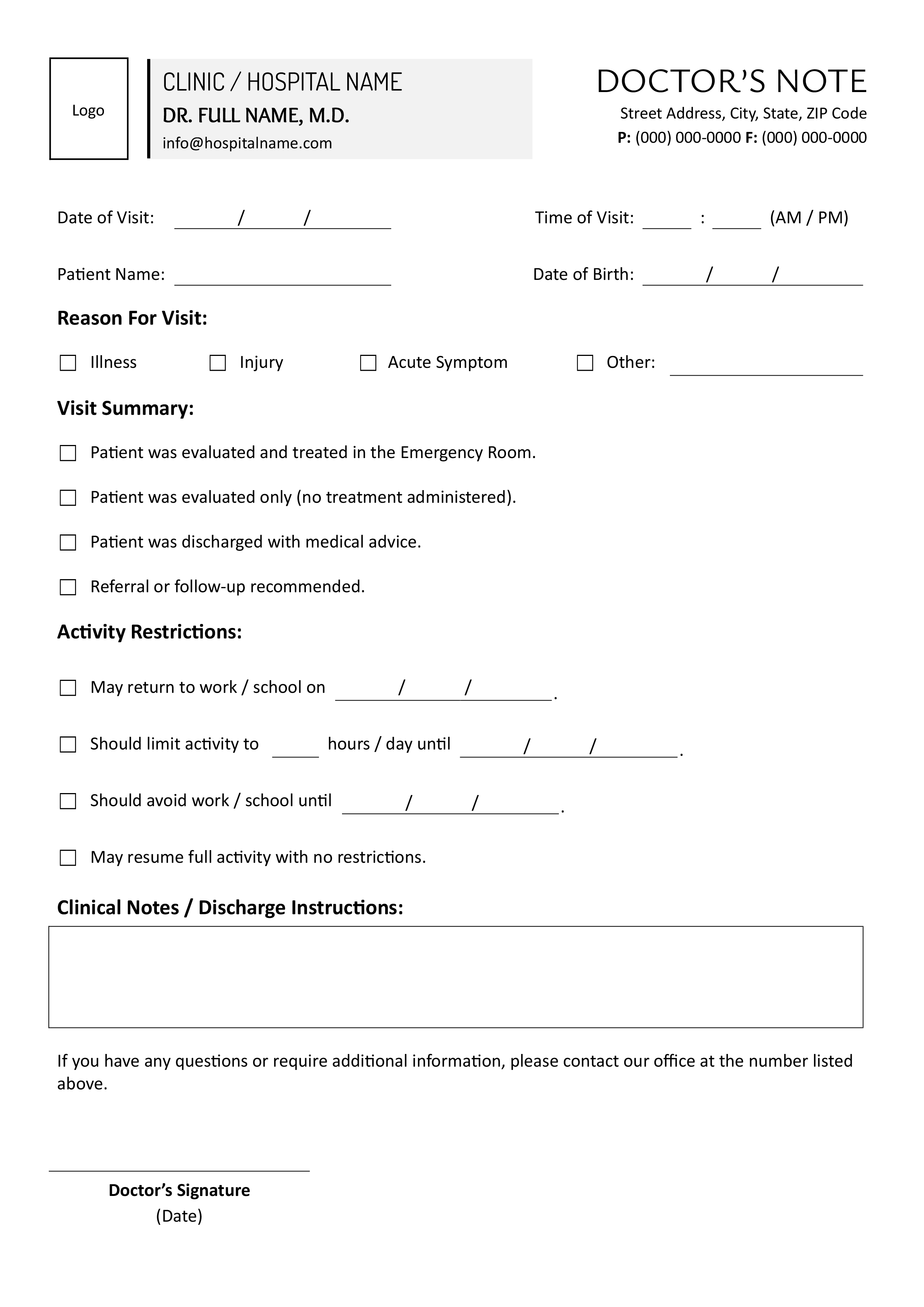 Emergency Room Doctor’s Note Template - Word, Google Docs - Page 02