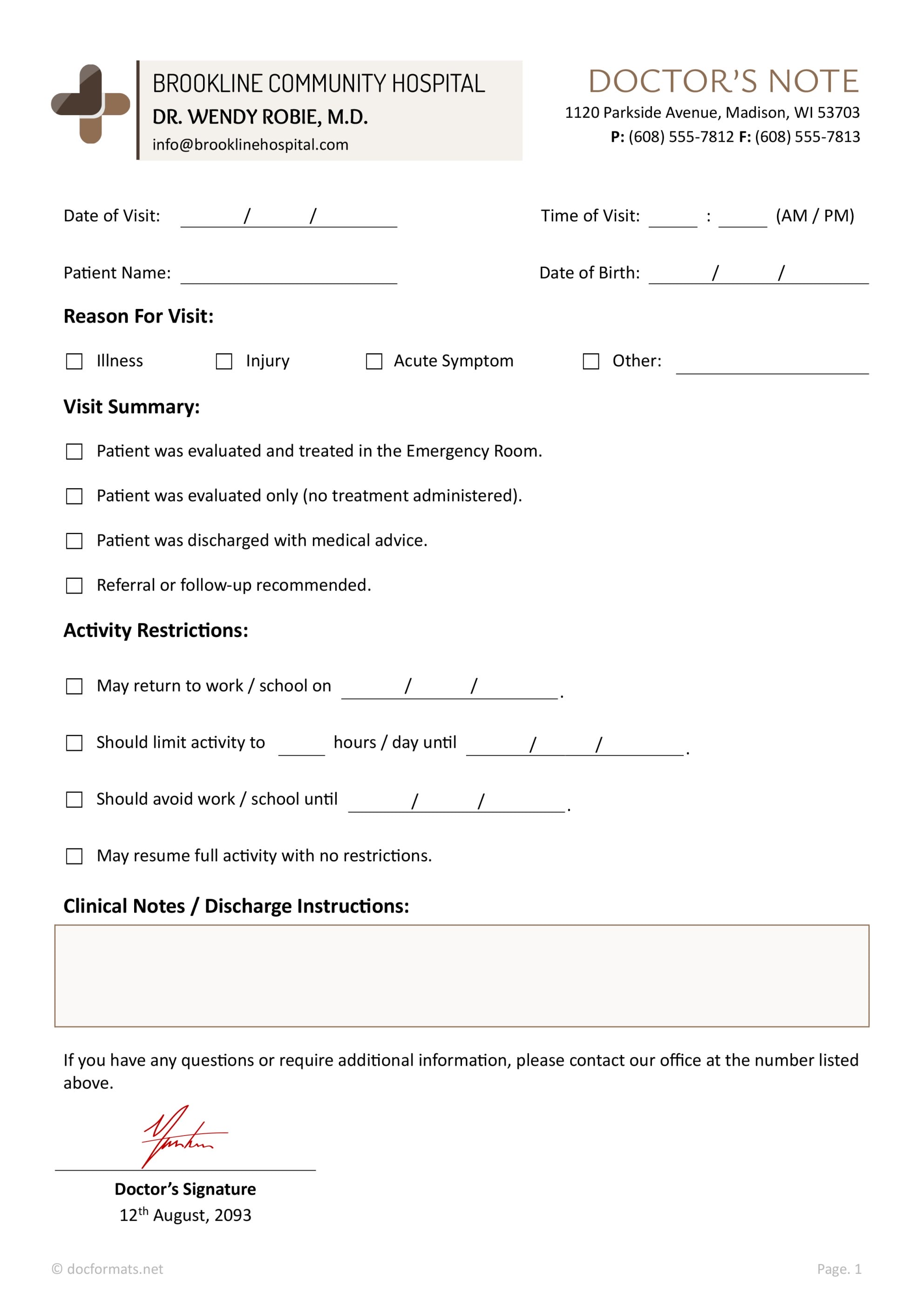 Free Doctor Note Templates (for Work and School) - DocFormats