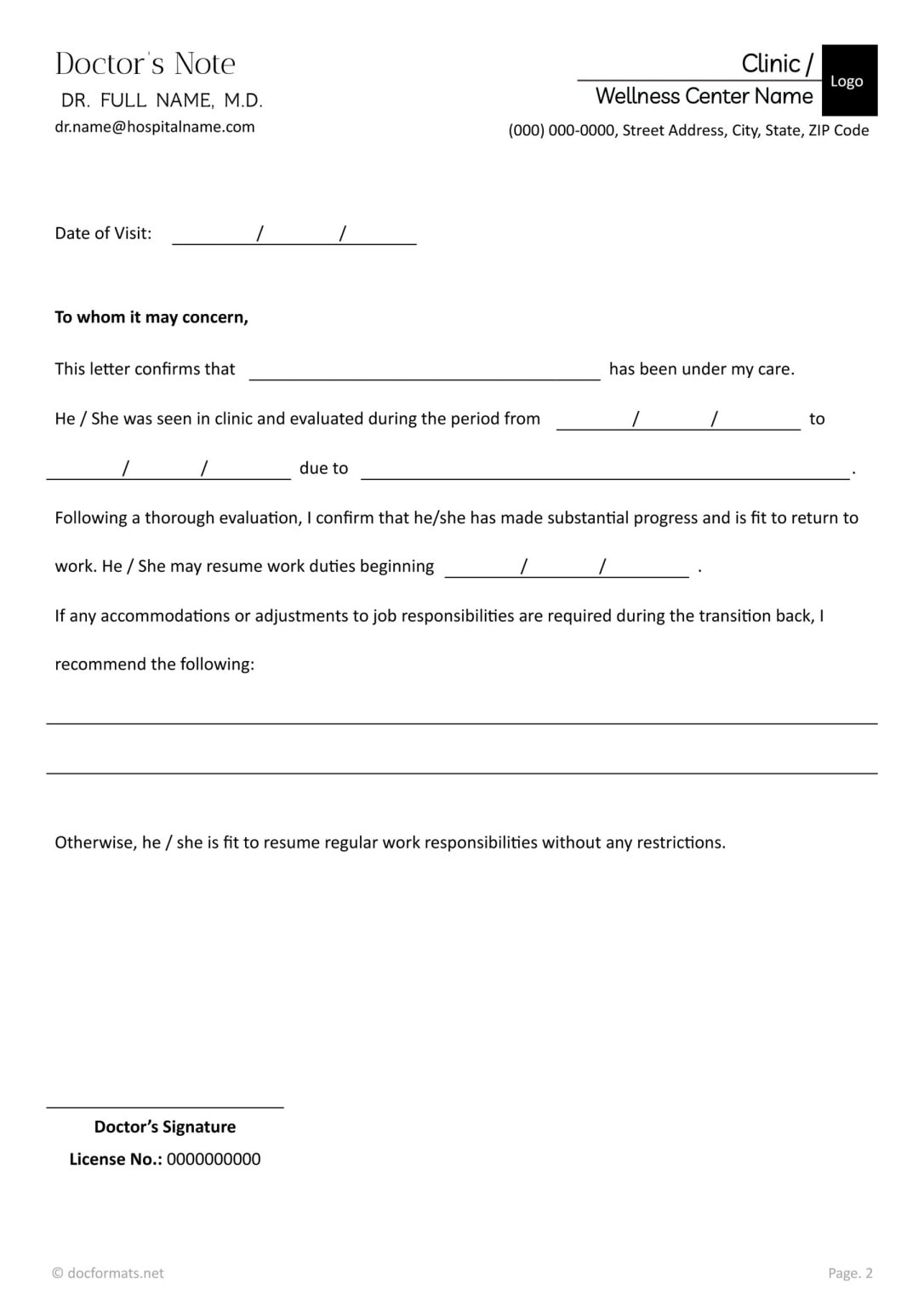 Free Doctor Note Templates (for Work and School) - DocFormats