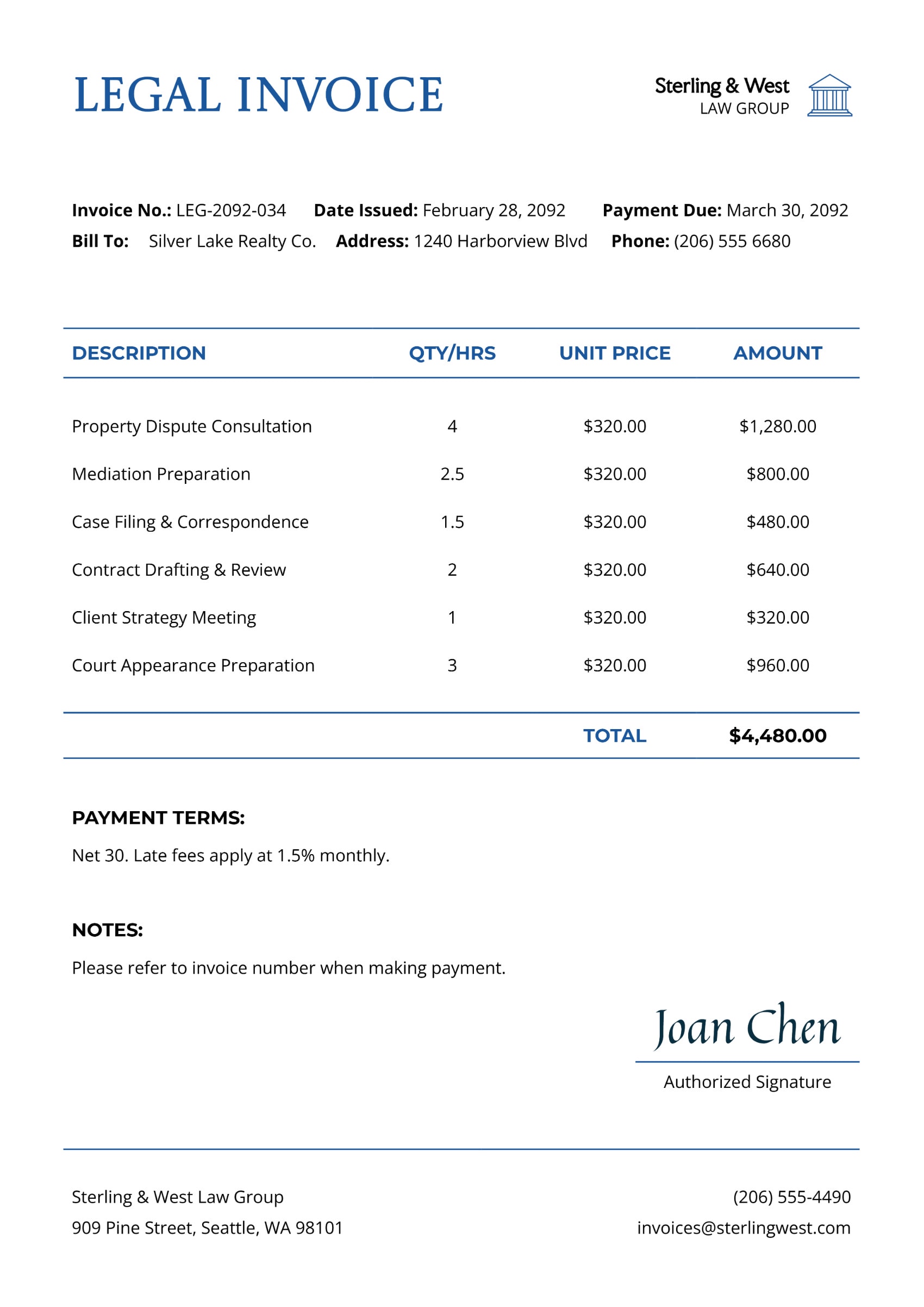Legal Invoice Template - Word | Google Docs - DocFormats.net