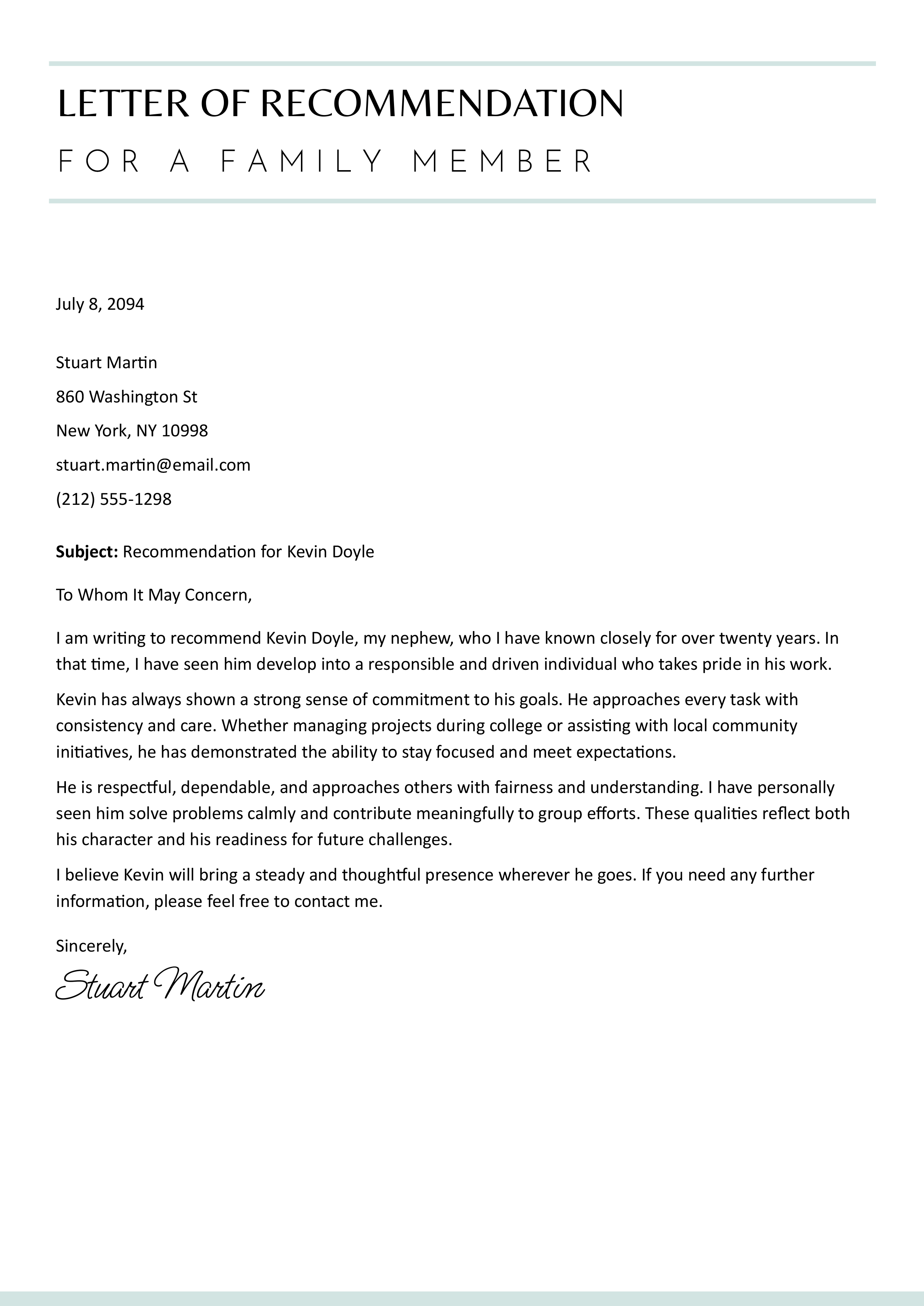 Letter of Recommendation for a Family Member - Word, Google Docs - Page 02