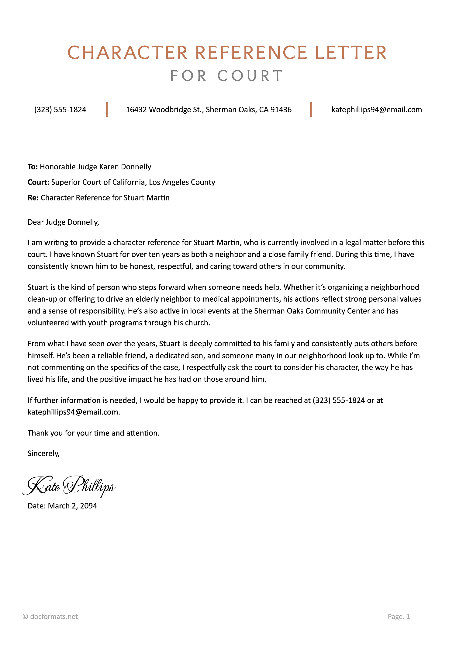 Sample Character Reference Letter for Court - Google Docs, Word