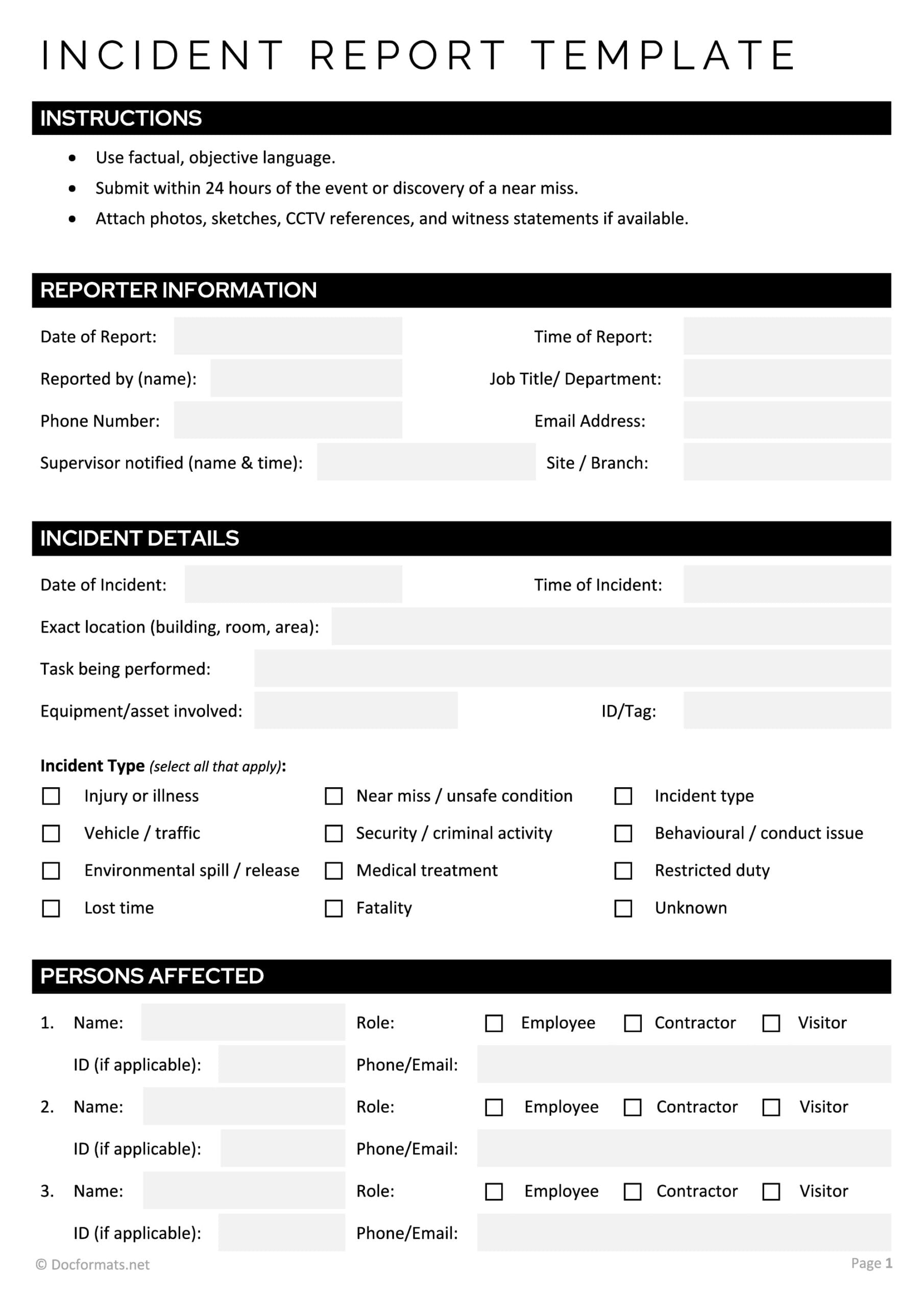 Incident Report Template - Google Docs, Word - Page 01