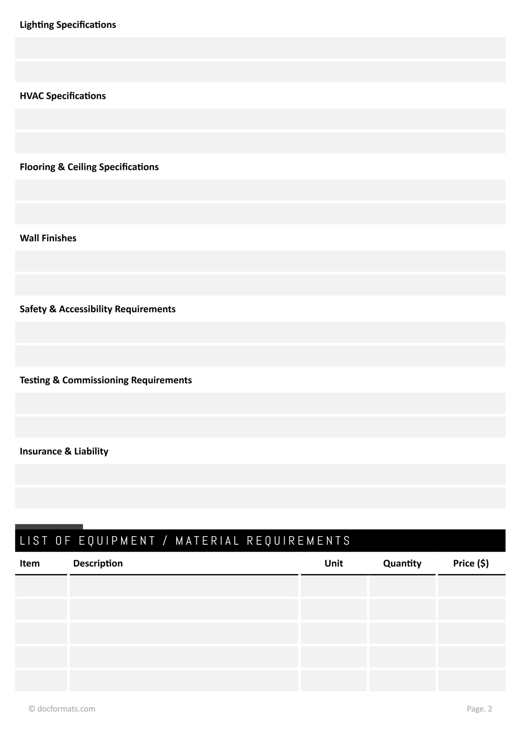 Construction RFQ Template - Word, Google Docs - Page 02