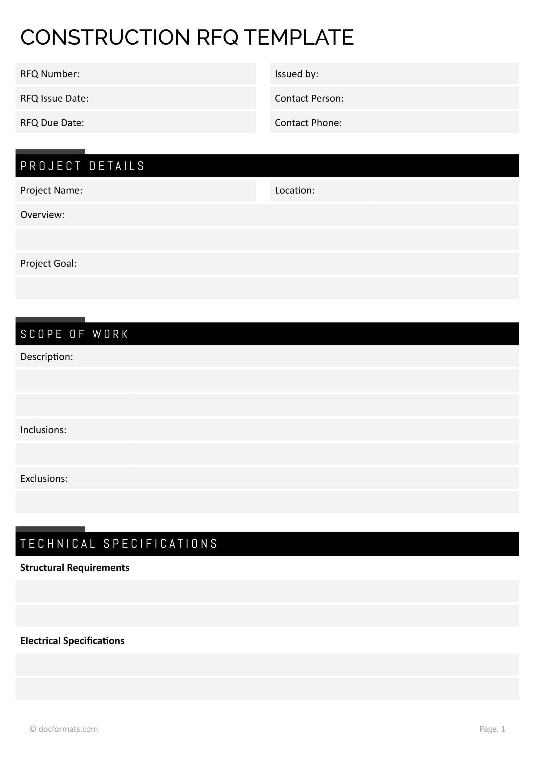 Construction RFQ Template - Word, Google Docs